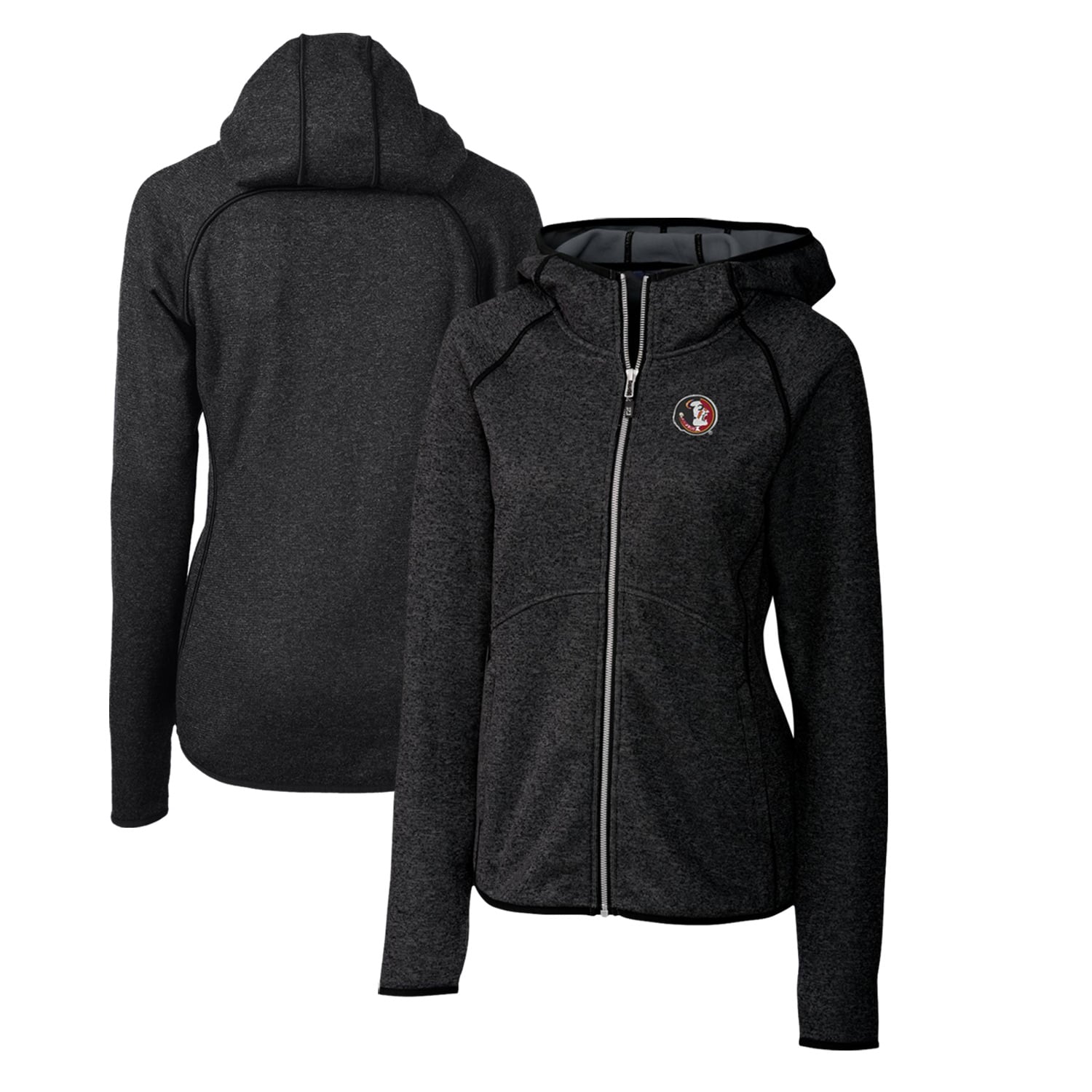 Women's Cutter & Buck Heather Charcoal Florida State Seminoles Mainsail Sweater-Knit Full-Zip Hoodie