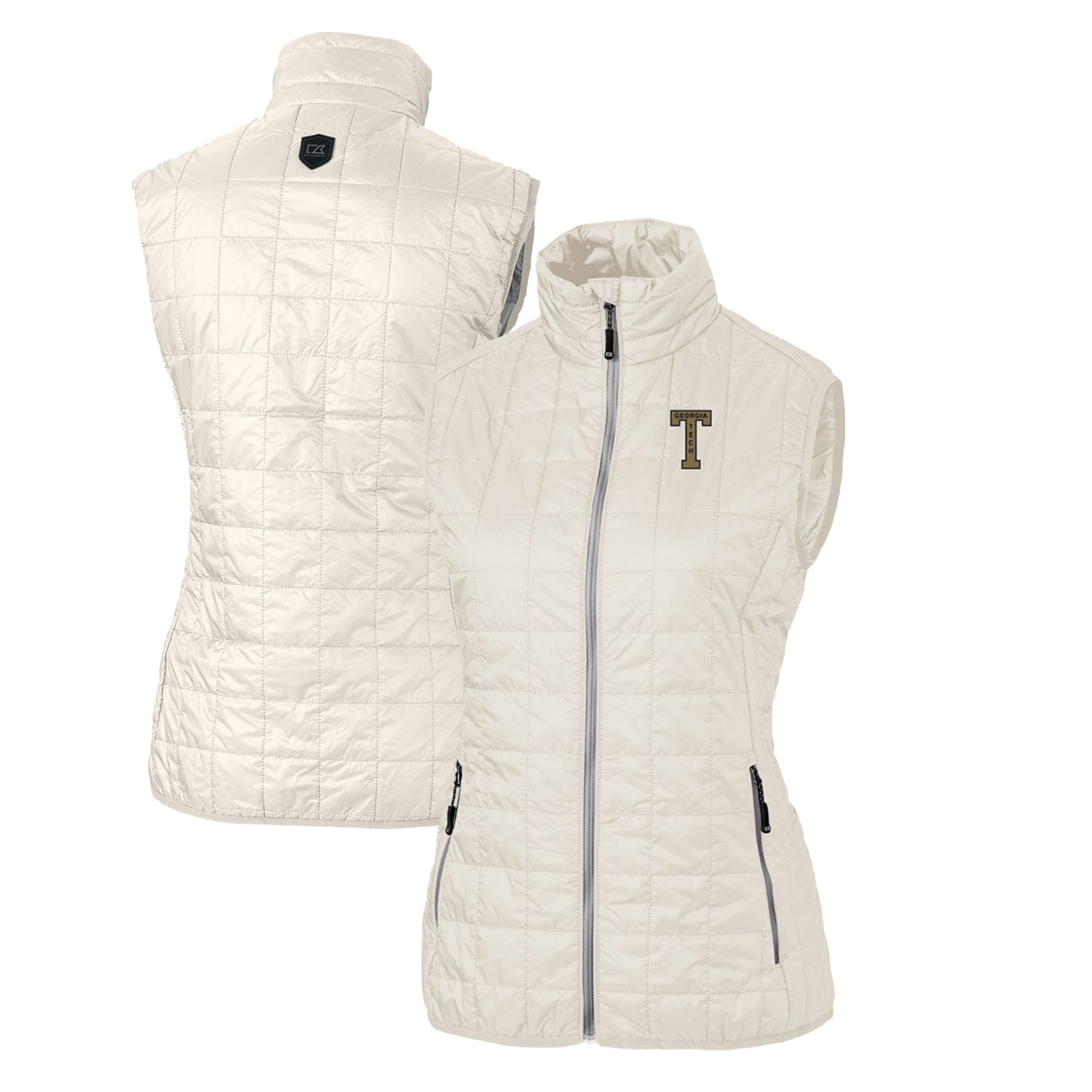 Women’s Cutter & Buck Cream Georgia Tech Yellow Jackets Vault Rainier PrimaLoft Eco Full-Zip Puffer Vest Women’s Cutter & Buck Cream Georgia Tech Yellow Jackets Vault Rainier PrimaLoft Eco Full-Zip Puffer Vest