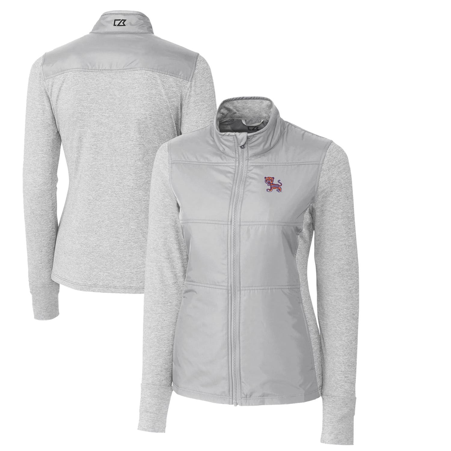 Women's Cutter & Buck Gray Clemson Tigers Vault Stealth Hybrid Quilted Full-Zip Jacket