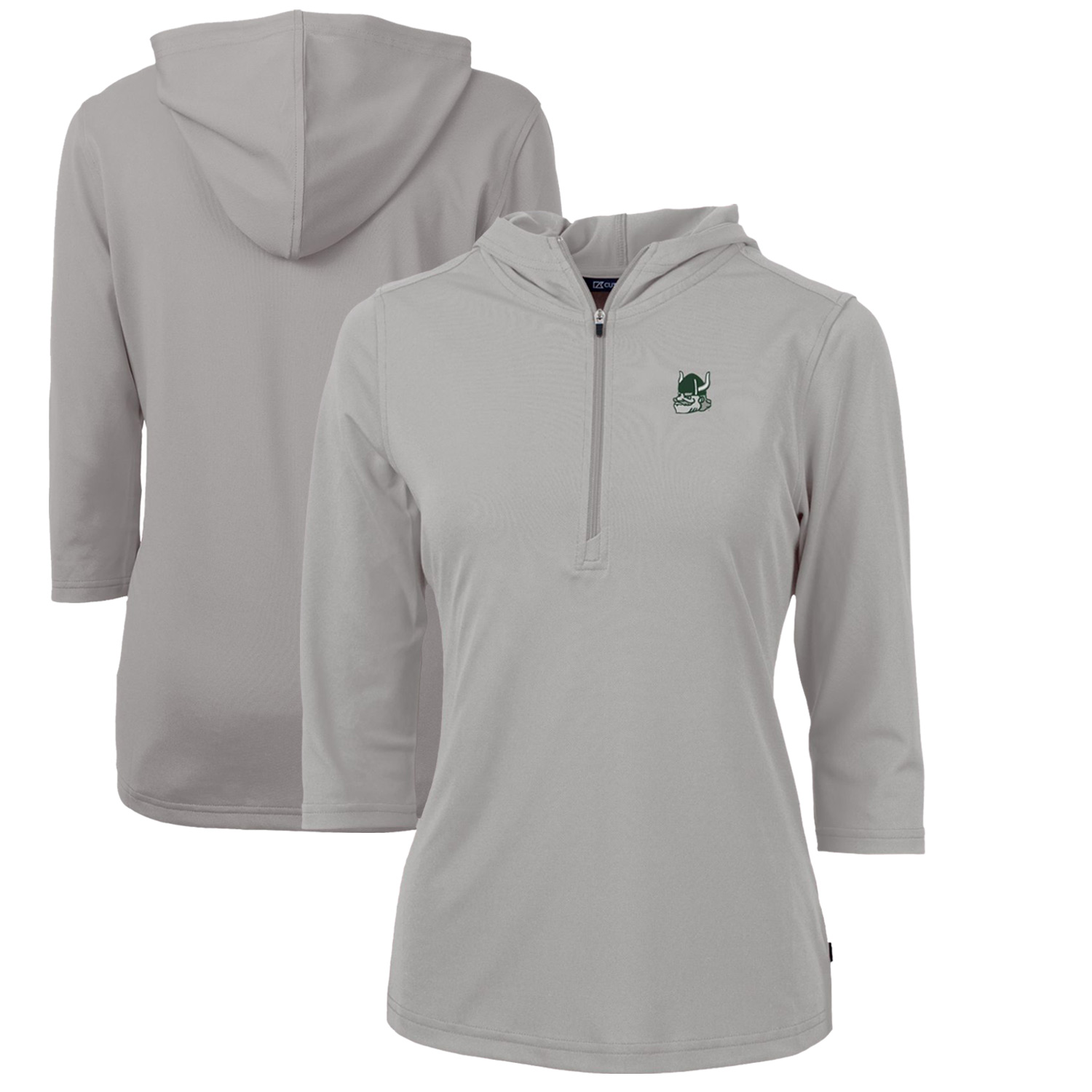 Women's Cutter & Buck Gray Portland State Vikings Vault Virtue Eco Pique Recycled Half-Zip Pullover Hoodie