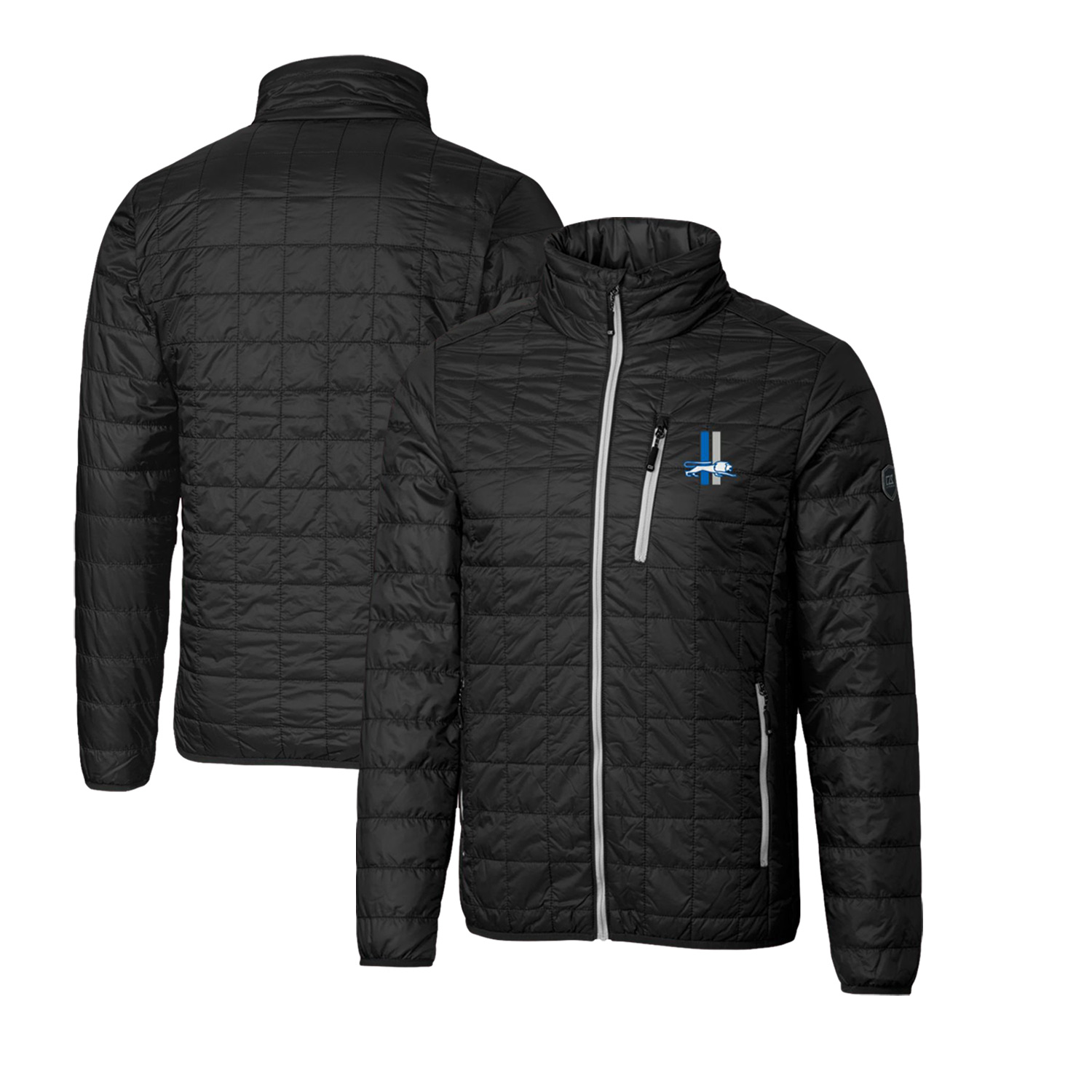 Men's Cutter & Buck Black Detroit Lions Throwback Logo Big & Tall Rainier Eco Insulated Full-Zip Puffer Jacket