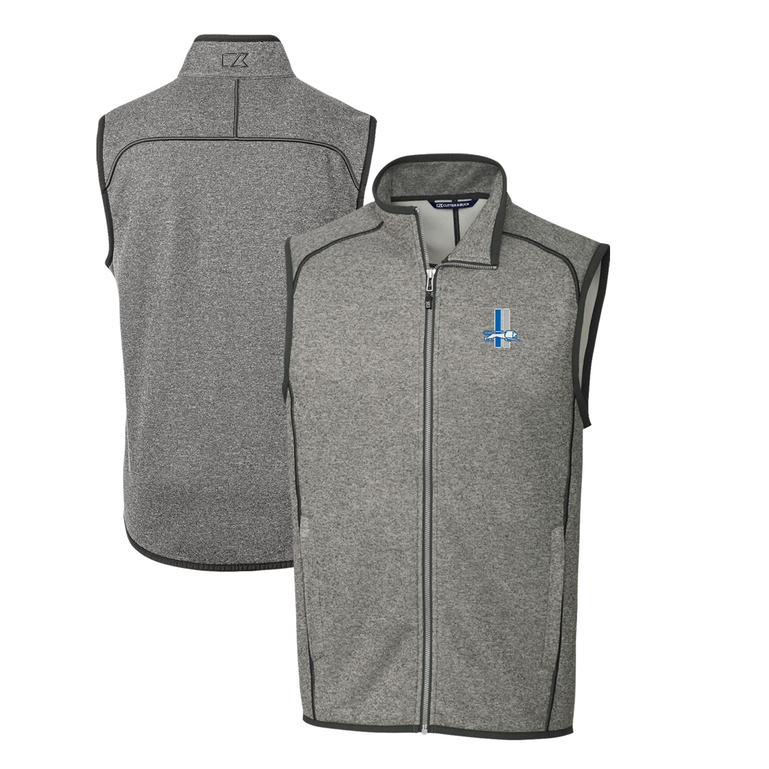 Men's Cutter & Buck Heather Gray Detroit Lions Throwback Logo Mainsail Sweater-Knit Big & Tall Full-Zip Vest