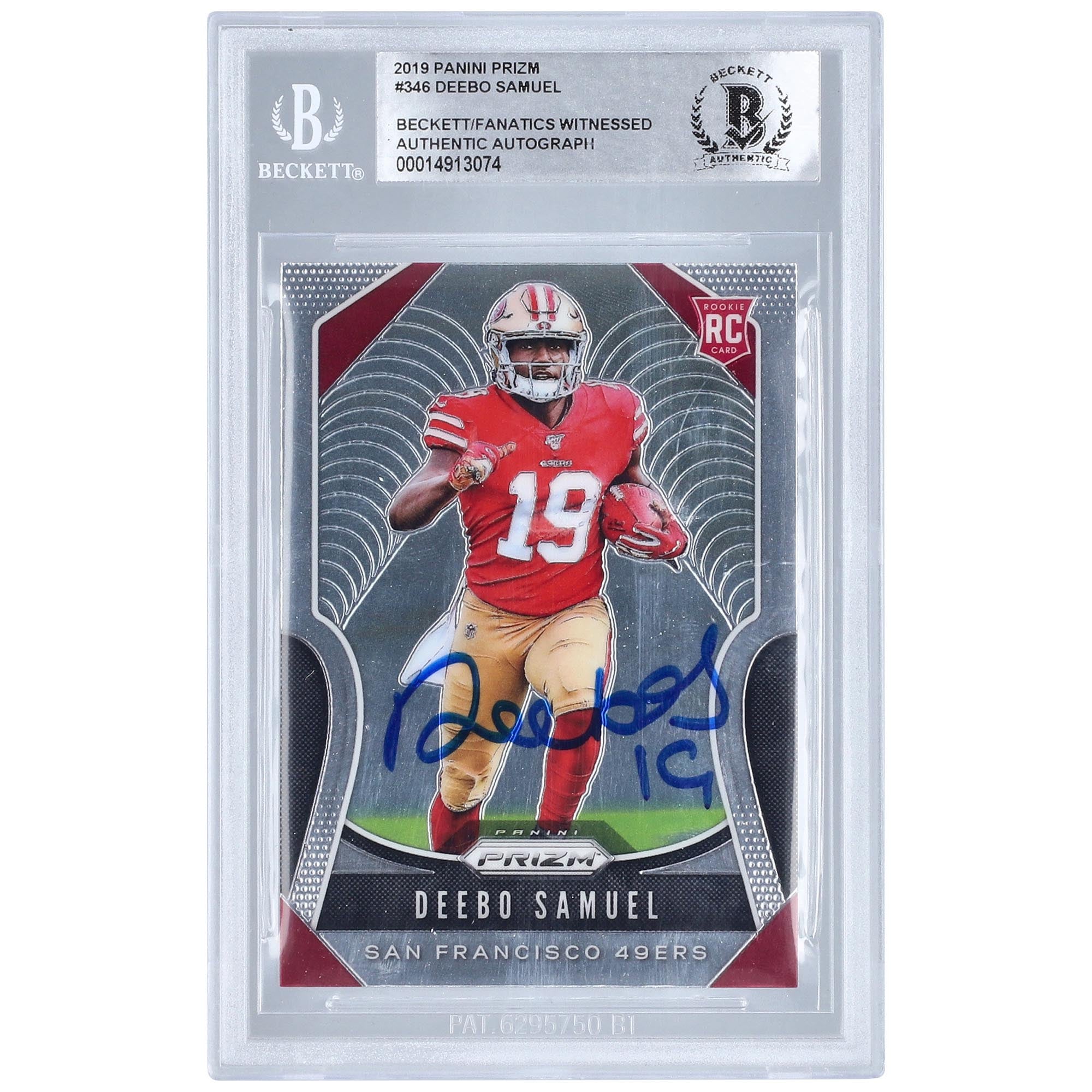 Deebo Samuel San Francisco 49ers Autographed 2019 Panini Prizm #346 Beckett Fanatics Witnessed Authenticated Rookie Card. rookie card picture