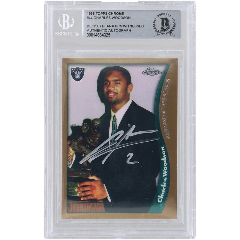 Charles Woodson Oakland Raiders Autographed 1998 Topps Chrome #44 Beckett Fanatics Witnessed Authenticated Rookie Card