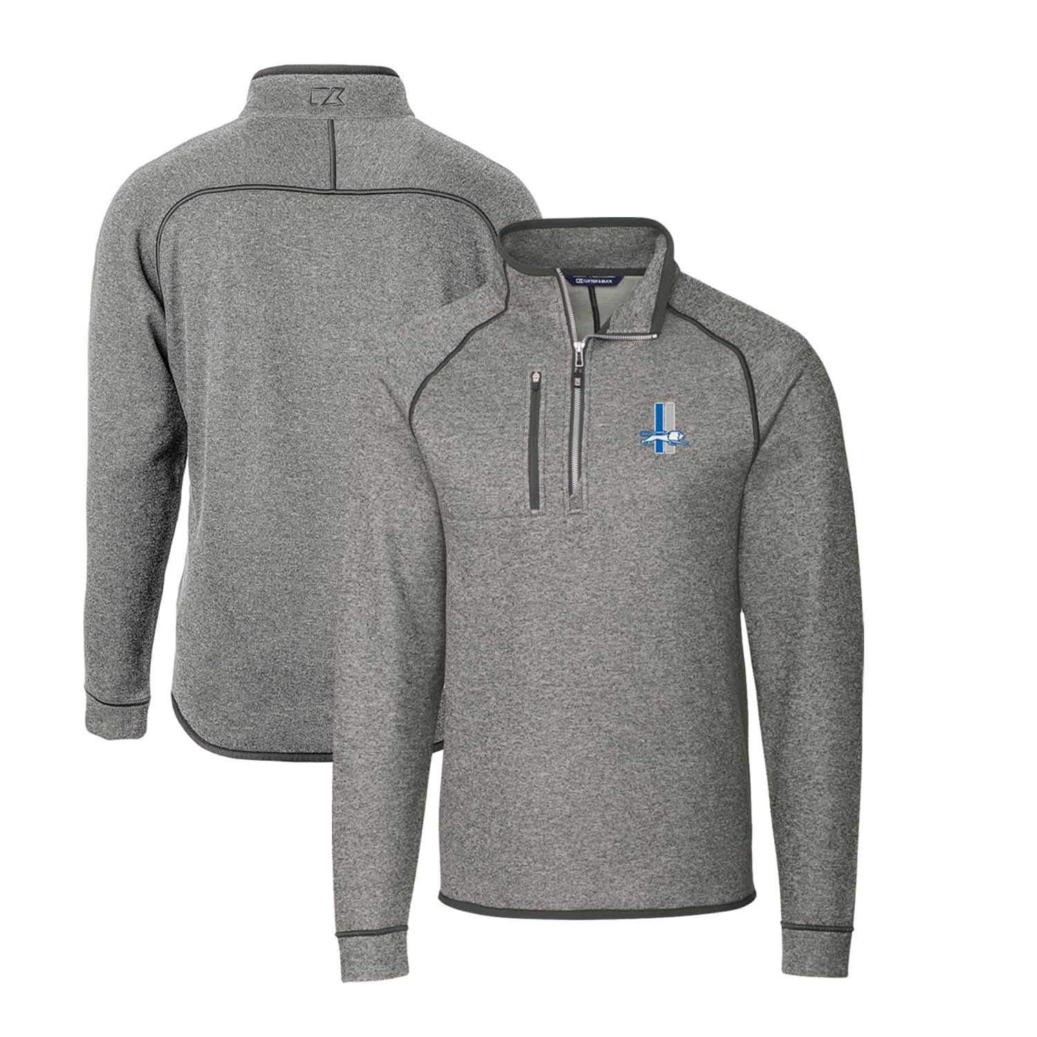 Men’s Cutter & Buck Heather Gray Detroit Lions Throwback Logo Mainsail Sweater-Knit Half-Zip Pullover Jacket Men’s Cutter & Buck Heather Gray Detroit Lions Throwback Logo Mainsail Sweater-Knit Half-Zip Pullover Jacket