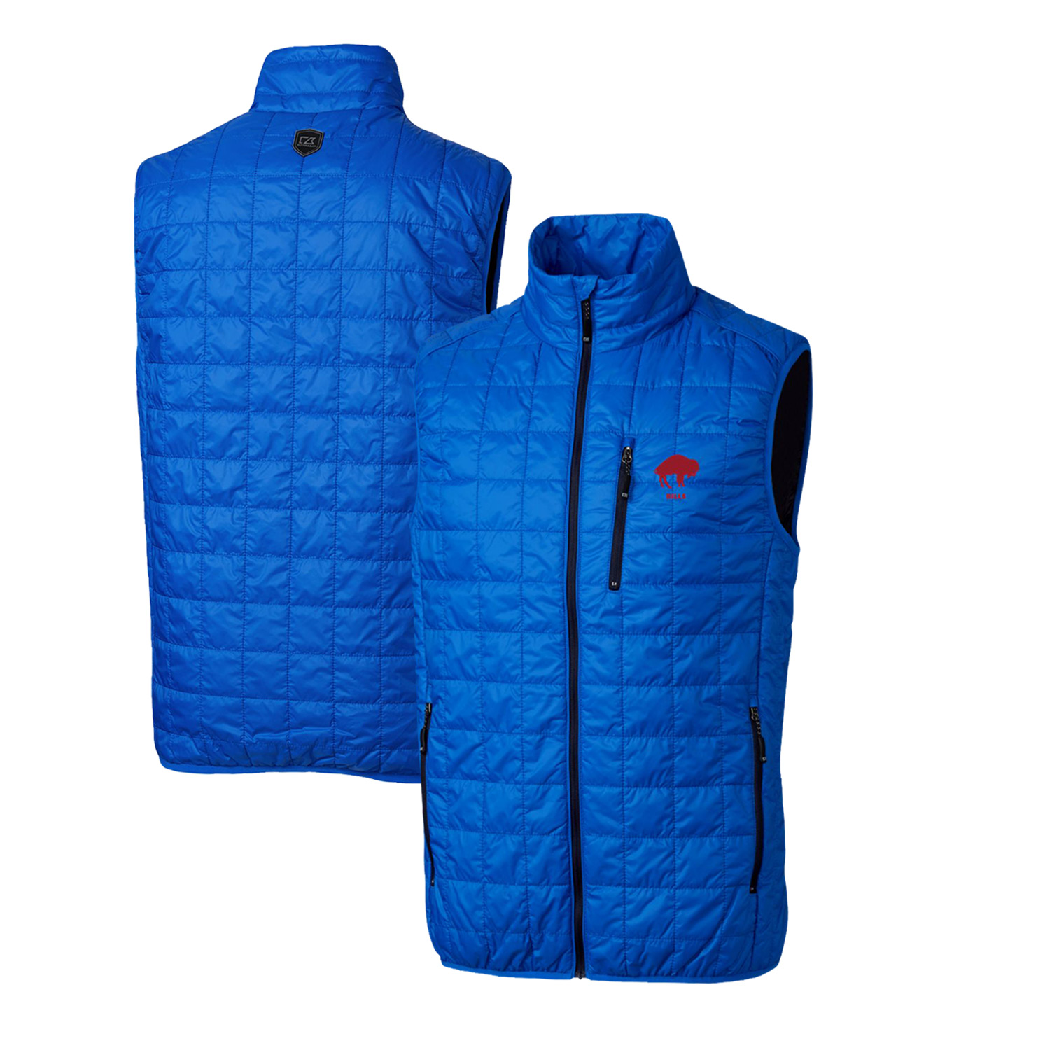 Men's Cutter & Buck Royal Buffalo Bills Throwback Logo Rainier PrimaLoft Eco Insulated Full-Zip Puffer Vest