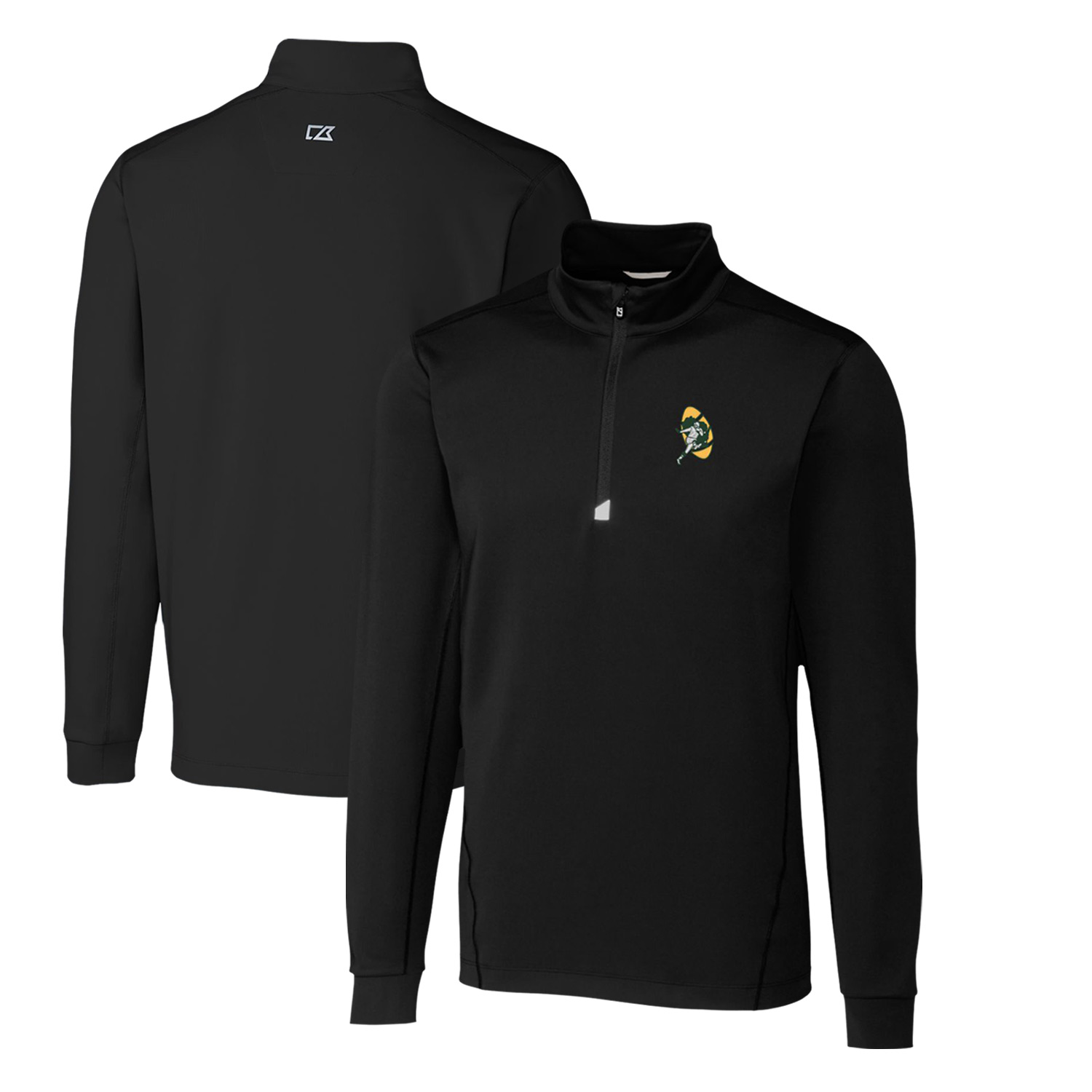 Men's Cutter & Buck Black Green Bay Packers Throwback Logo Traverse Stretch Quarter-Zip Pullover Top