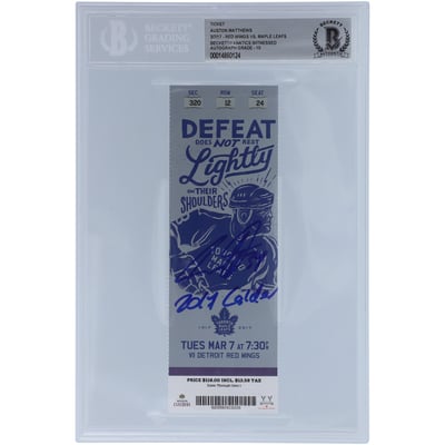 Auston Matthews Toronto Maple Leafs Autographed Ticket from March 7 2017 with "2017 Calder" Inscription - Beckett/Fanatics Graded 10