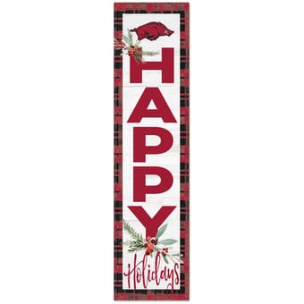 Arkansas Razorbacks 12'' x 48'' Happy Holidays Outdoor Leaner