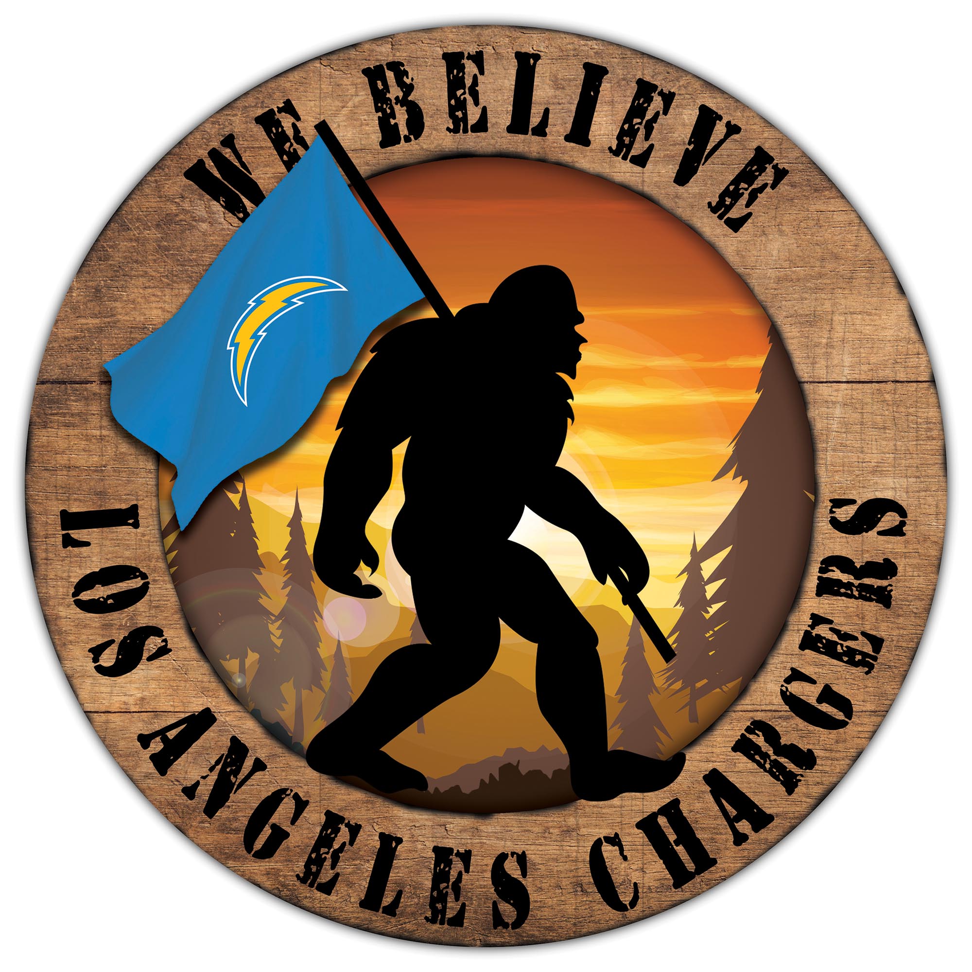 Los Angeles Chargers 12'' We Believe Bigfoot Circle Sign