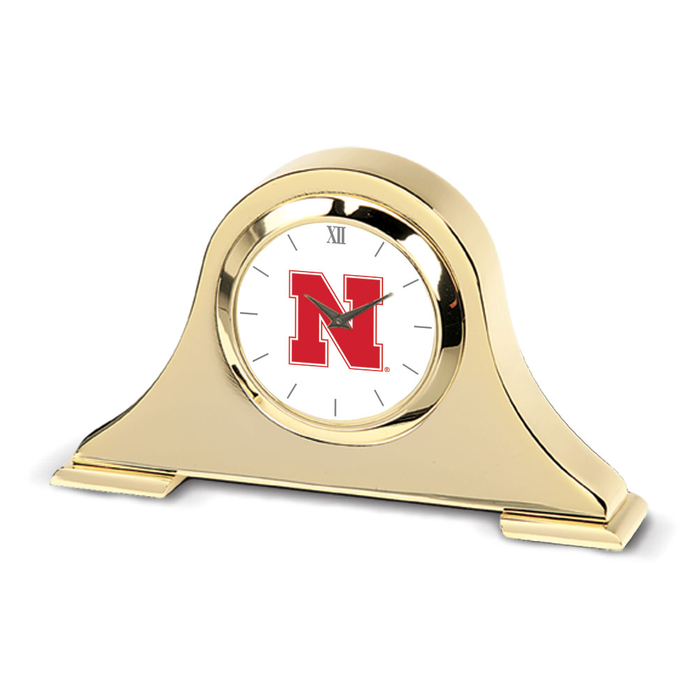 Gold Nebraska Huskers Team Napoleon Desk Clock