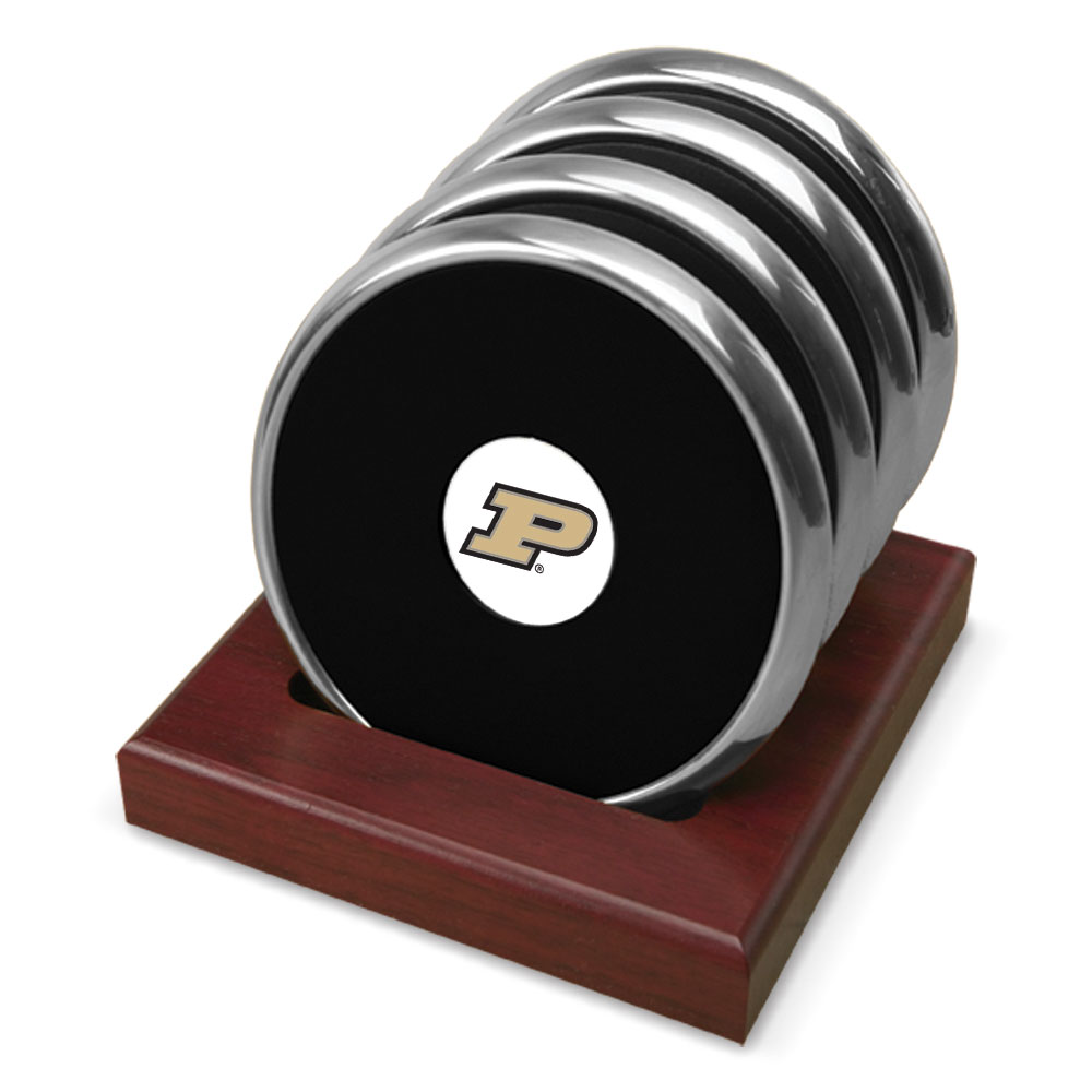 Silver Purdue Boilermakers Four-Piece Coaster Set