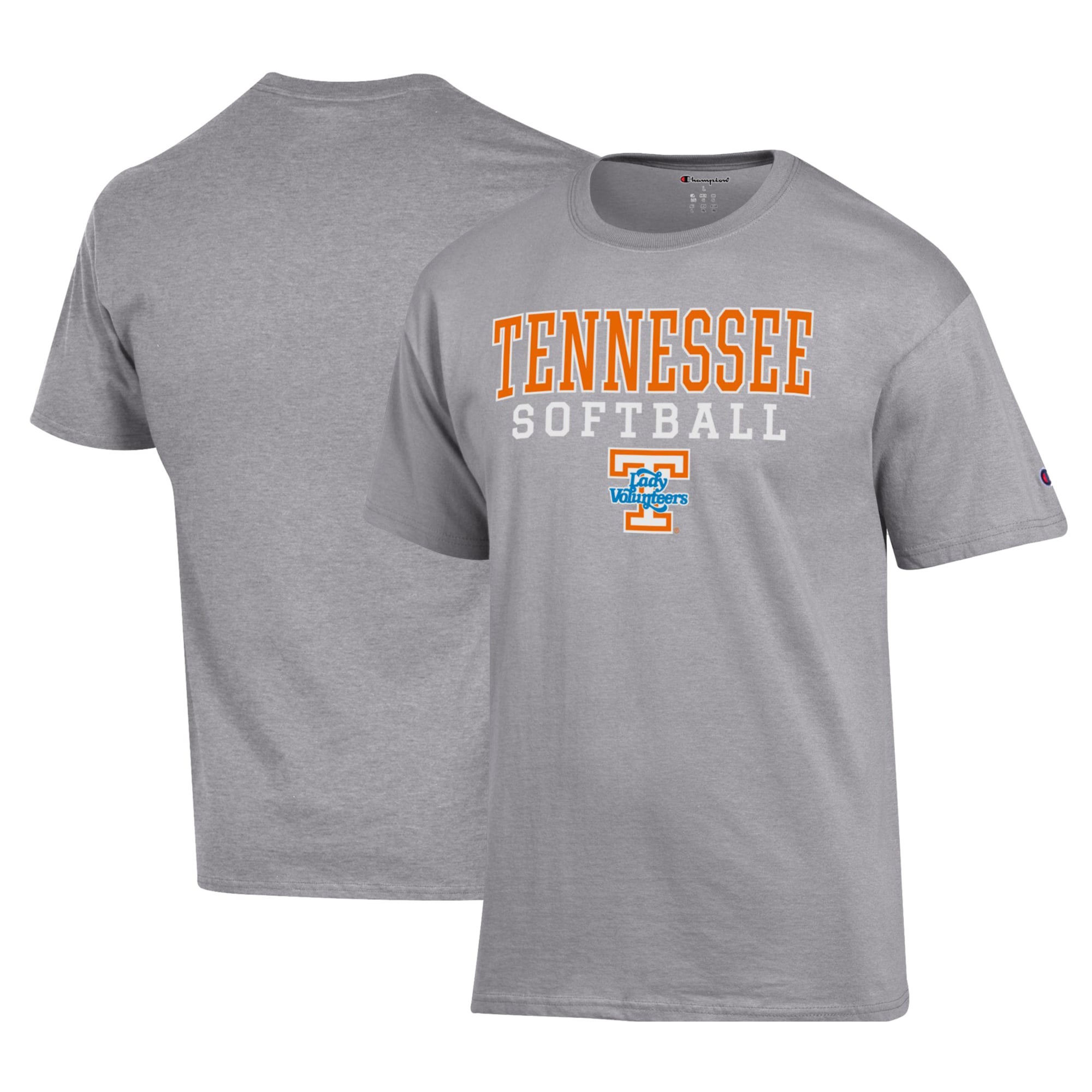 Men's Champion Gray Tennessee Lady Vols Primary Team Logo Stack Logo Softball Powerblend T-Shirt