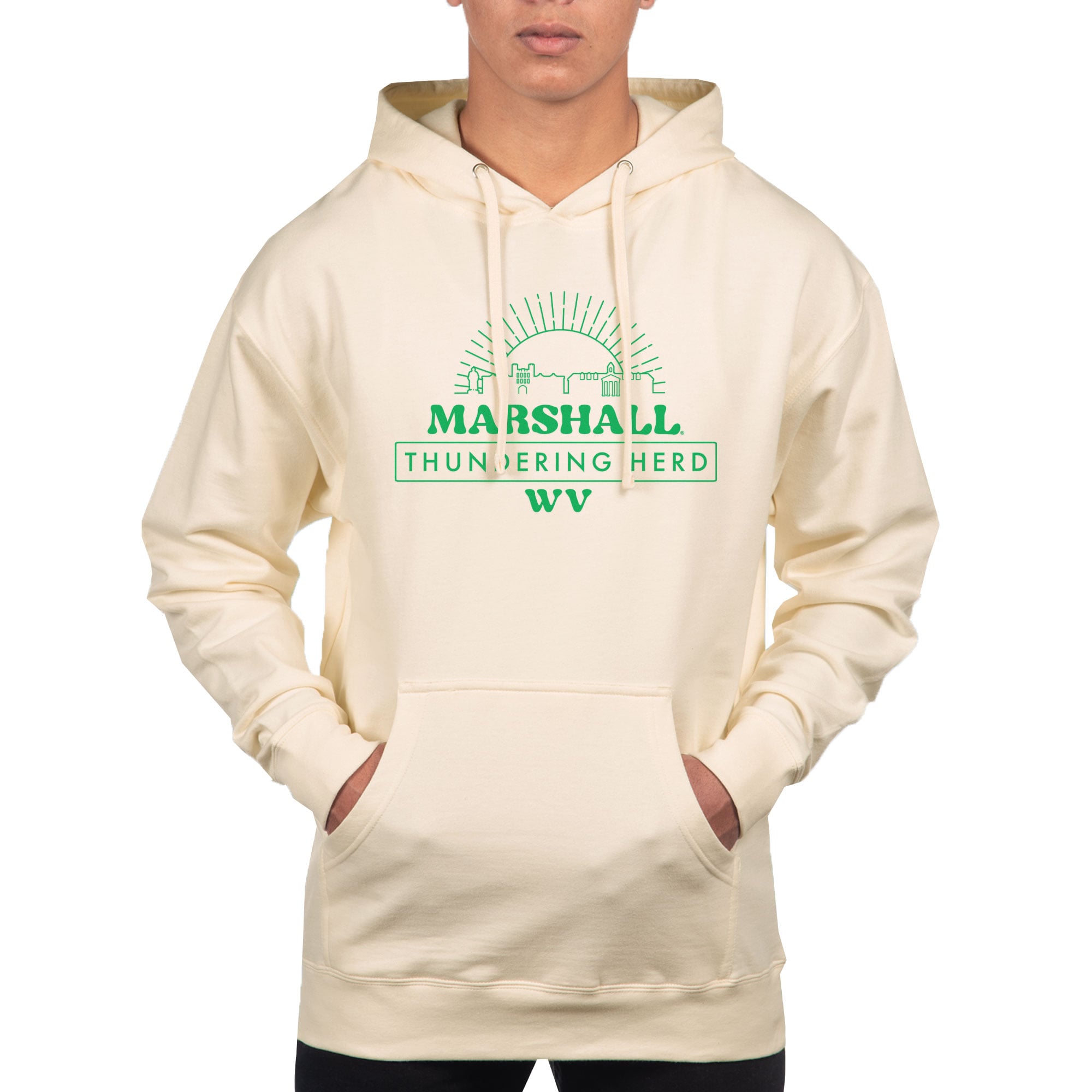 Men's Uscape Apparel Cream Marshall Thundering Herd Logo Standard Pullover Hoodie