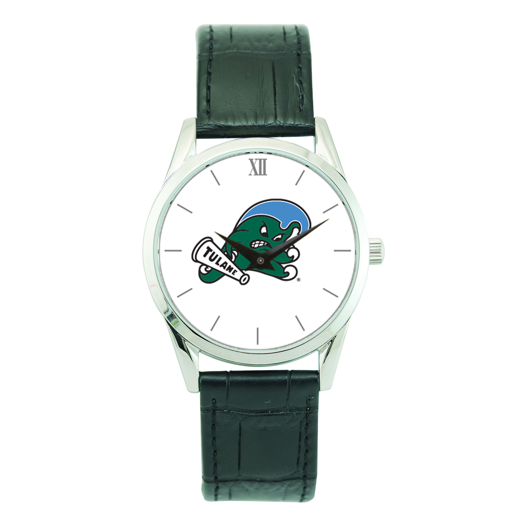 Unisex Silver Tulane Green Wave Stainless Steel Wristwatch
