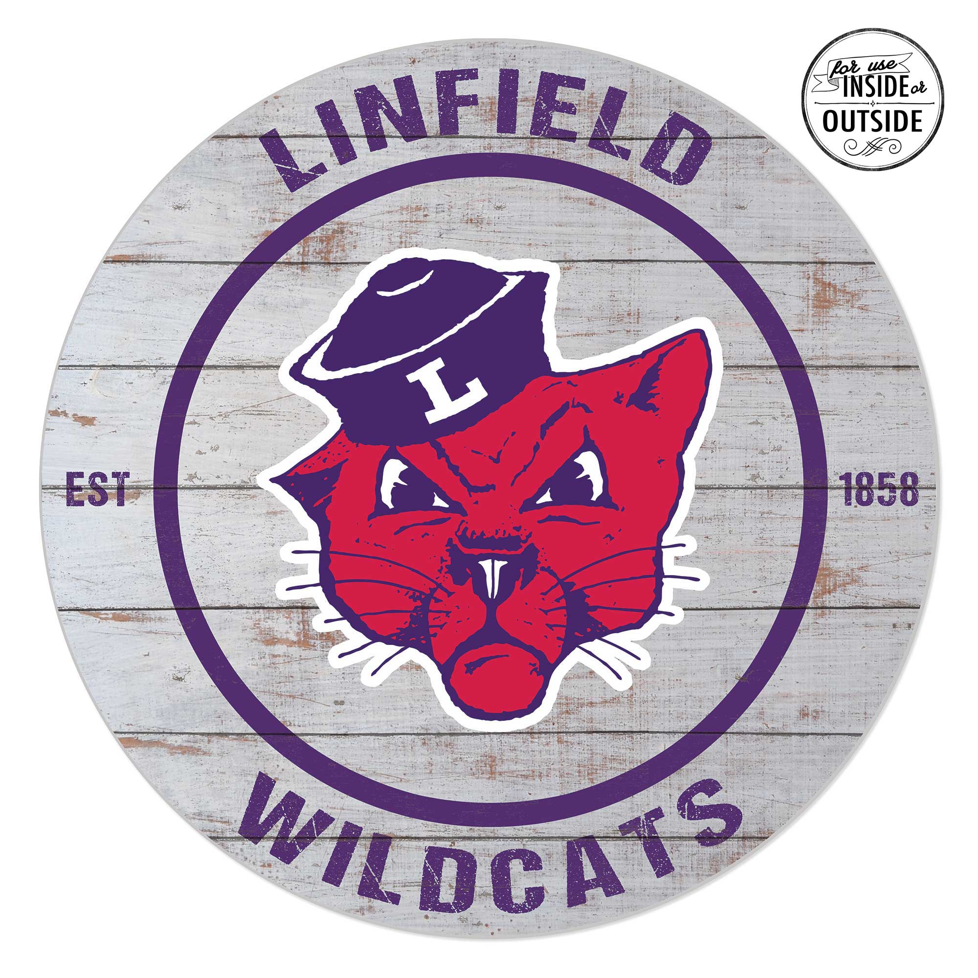 Linfield Wildcats 20” x 20” Indoor/Outdoor Weathered Circle Sign Linfield Wildcats 20” x 20” Indoor/Outdoor Weathered Circle Sign