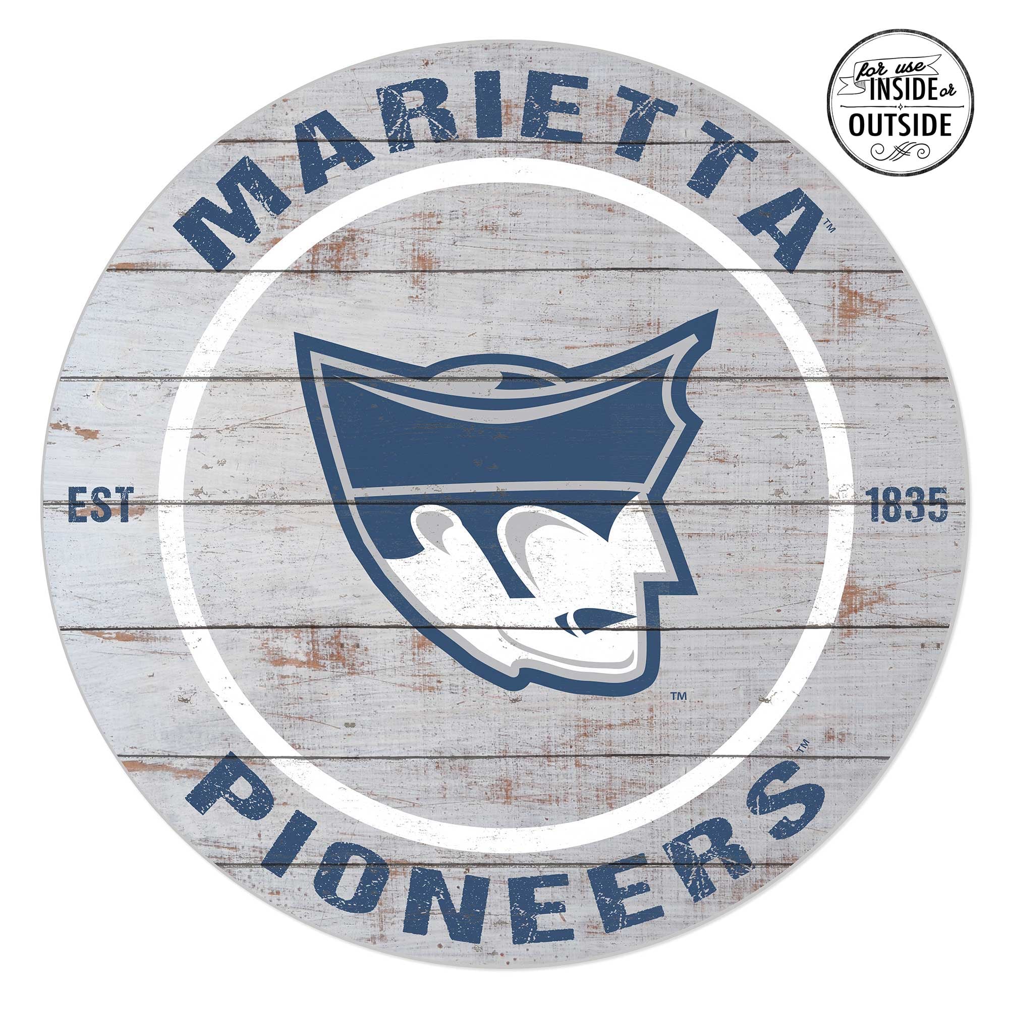 Marietta College Pioneers 20'' x 20'' Indoor/Outdoor Weathered Circle Sign