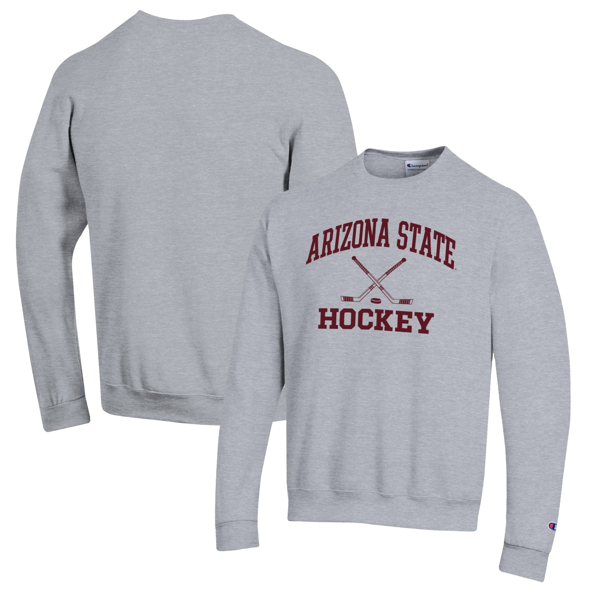 Men's Champion Heather Gray Arizona State Sun Devils Hockey Icon Powerblend Pullover Sweatshirt