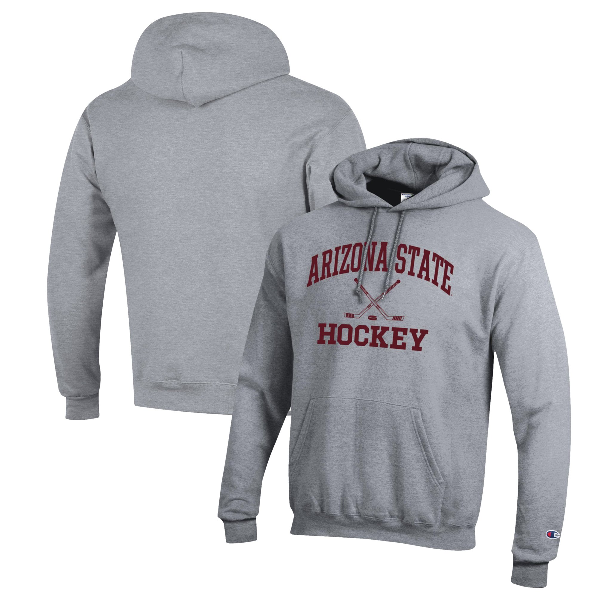 Men's Champion Heather Gray Arizona State Sun Devils Hockey Icon Powerblend Pullover Hoodie