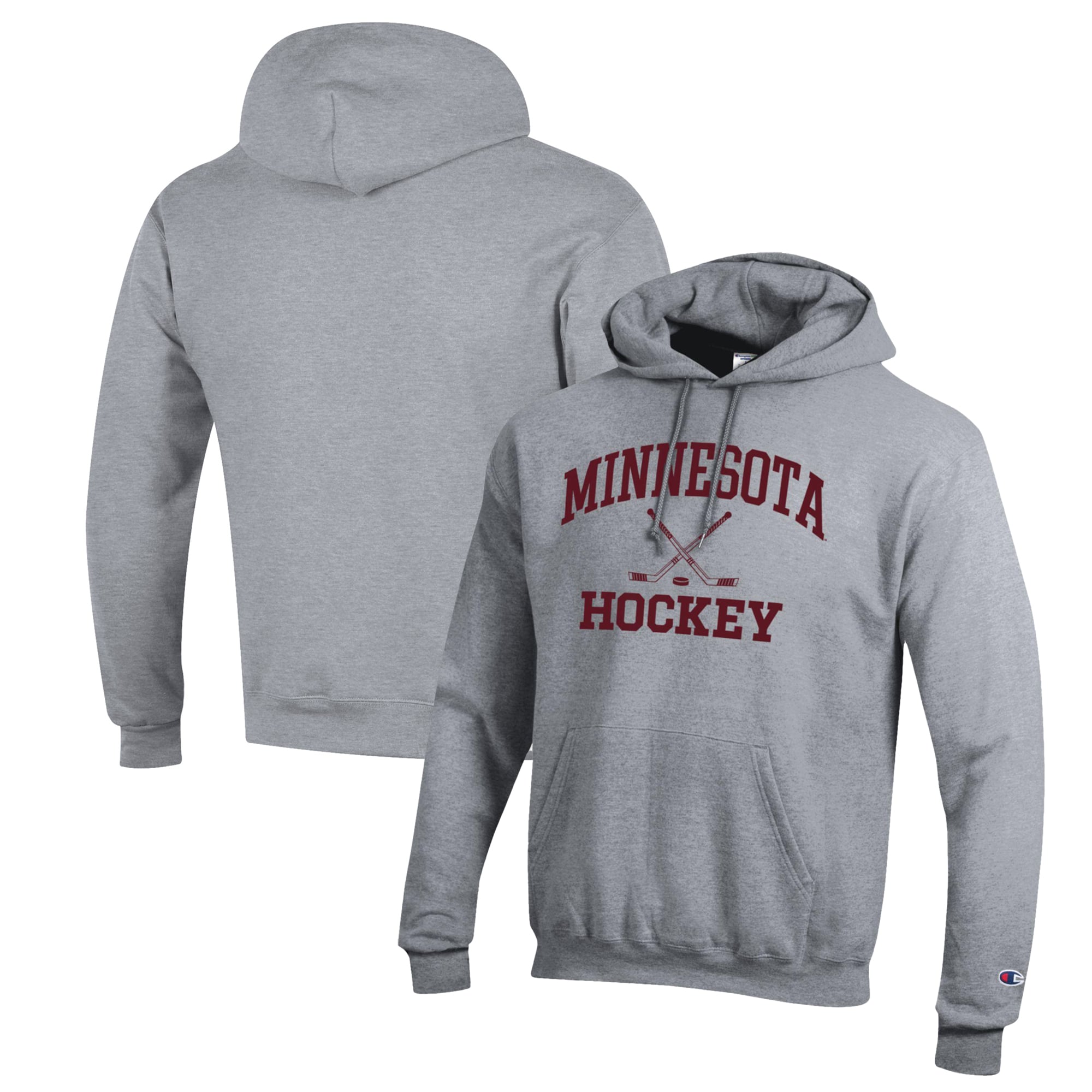 Men's Champion Heather Gray Minnesota Golden Gophers Hockey Icon Powerblend Pullover Hoodie