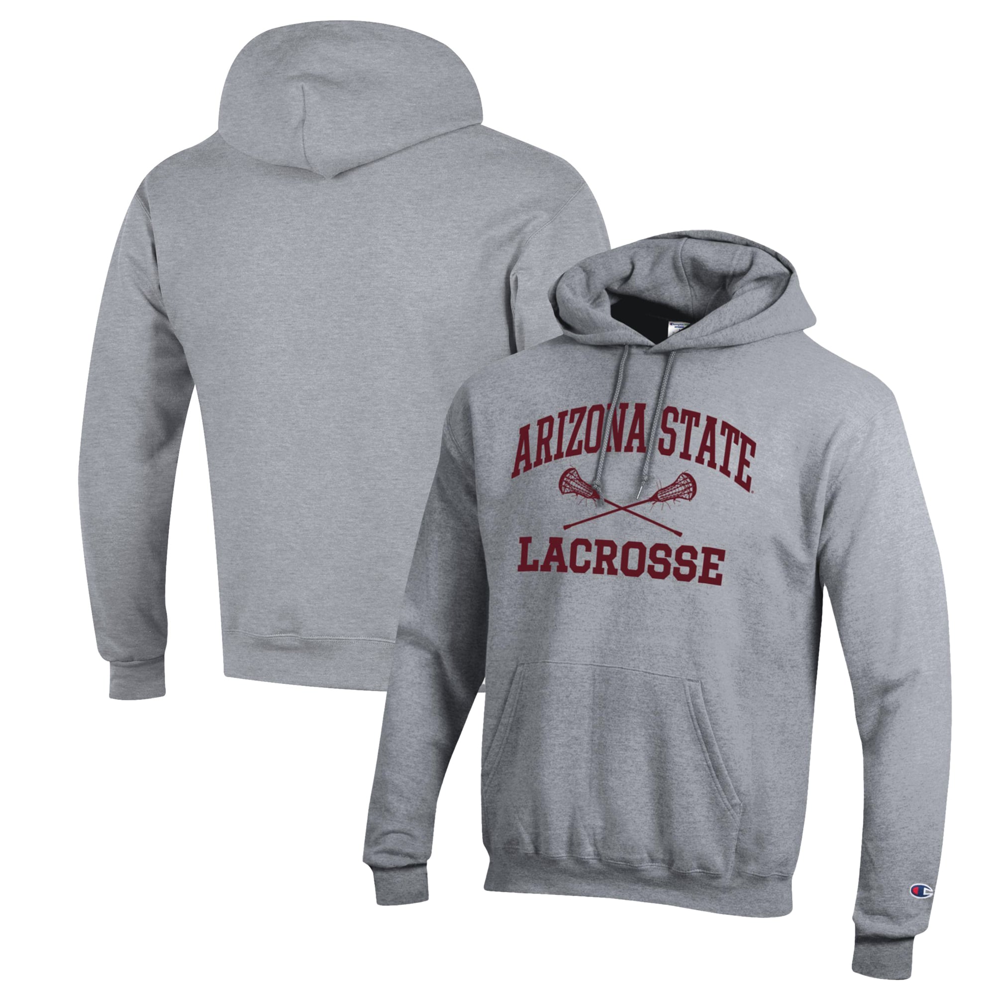 Men's Champion Heather Gray Arizona State Sun Devils Lacrosse Icon Powerblend Pullover Hoodie