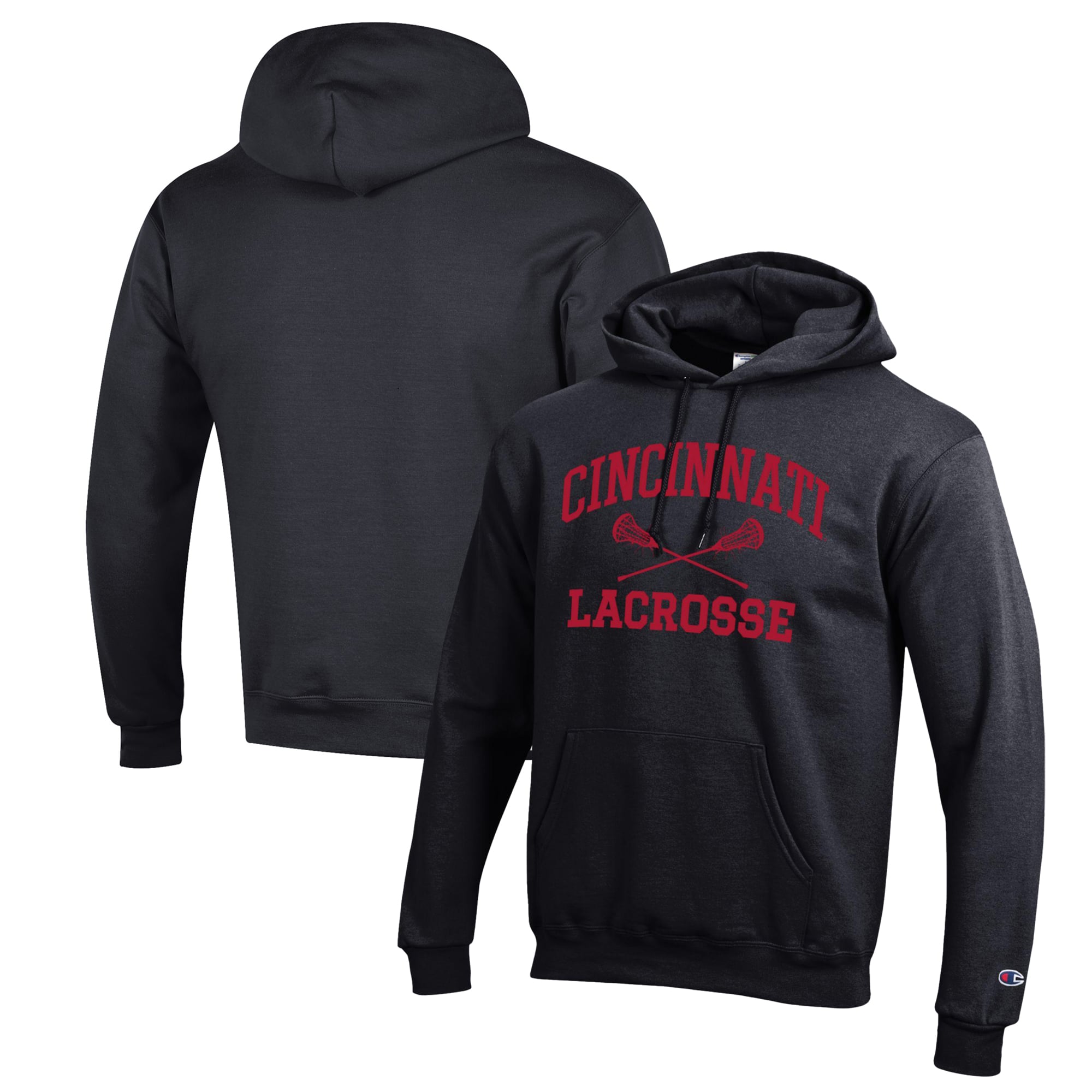 Men's Champion Black Cincinnati Bearcats Lacrosse Icon Powerblend Pullover Hoodie