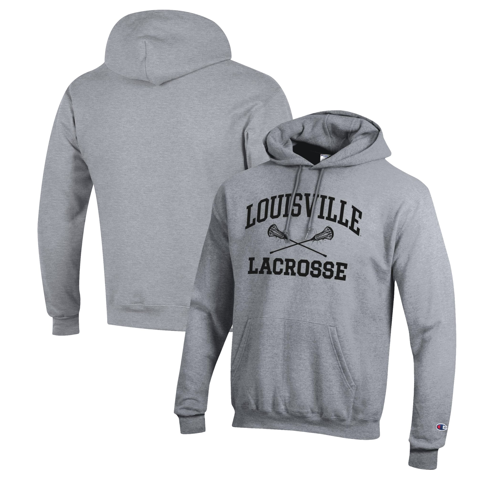 Men's Champion Heather Gray Louisville Cardinals Lacrosse Icon Powerblend Pullover Hoodie