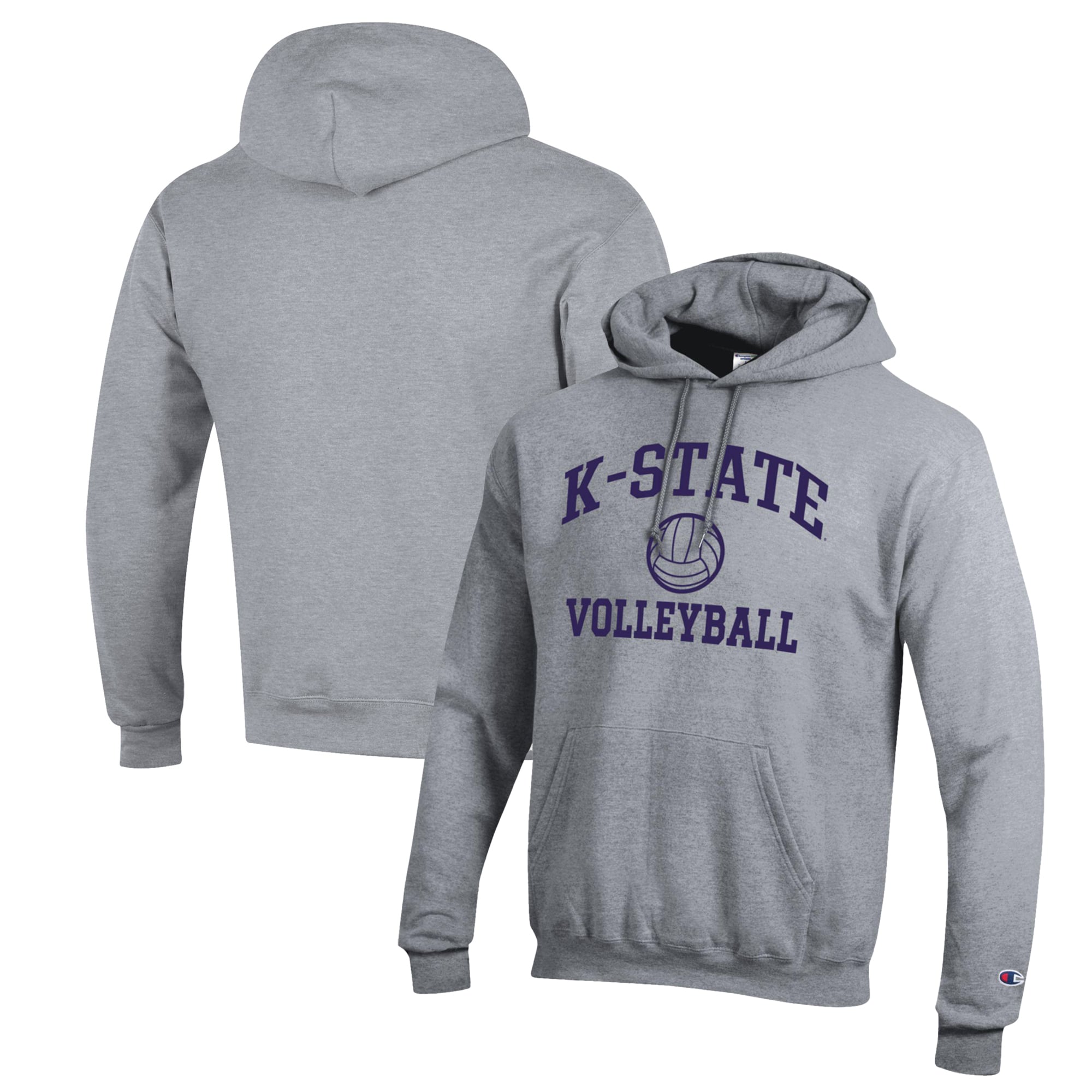 Men's Champion Heather Gray Kansas State Wildcats Volleyball Icon Powerblend Pullover Hoodie