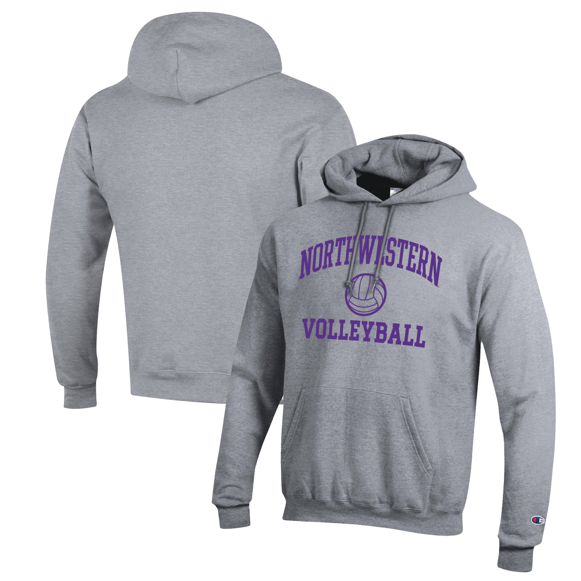 Men's Champion Heather Gray Northwestern Wildcats Volleyball Icon Powerblend Pullover Hoodie