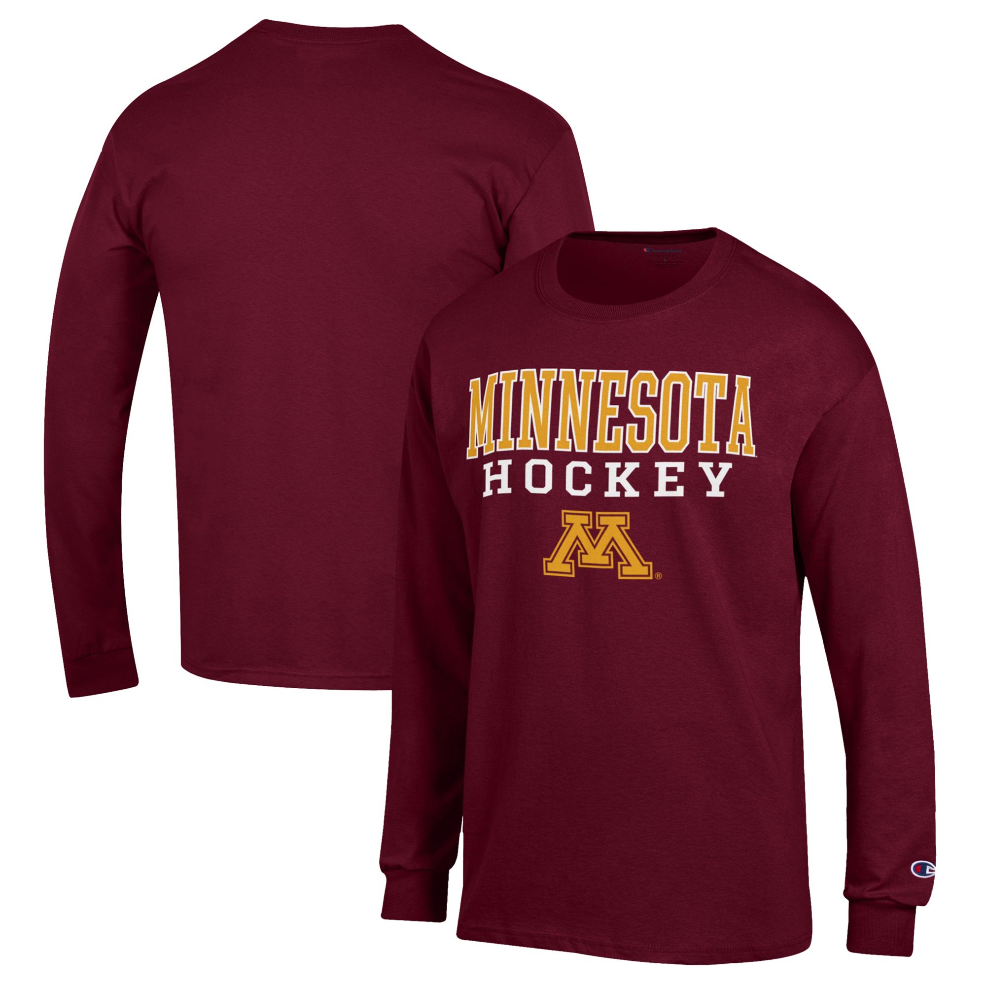 Men's Champion Maroon Minnesota Golden Gophers Stack Logo Hockey Powerblend Long Sleeve T-Shirt