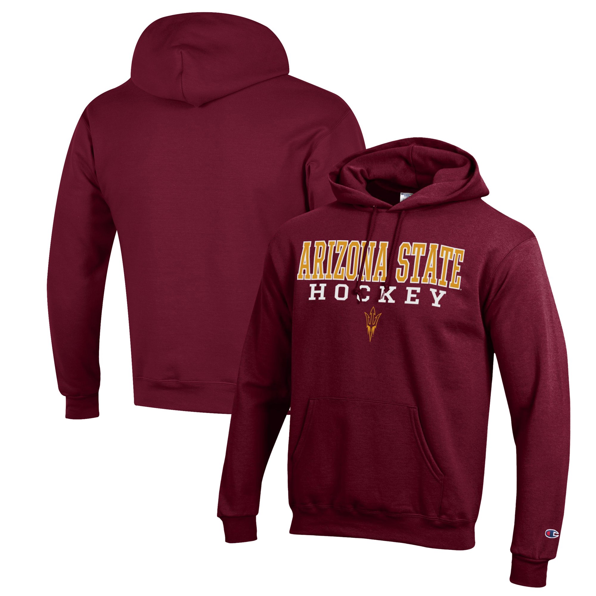 Men's Champion Maroon Arizona State Sun Devils Stack Logo Hockey Powerblend Pullover Hoodie
