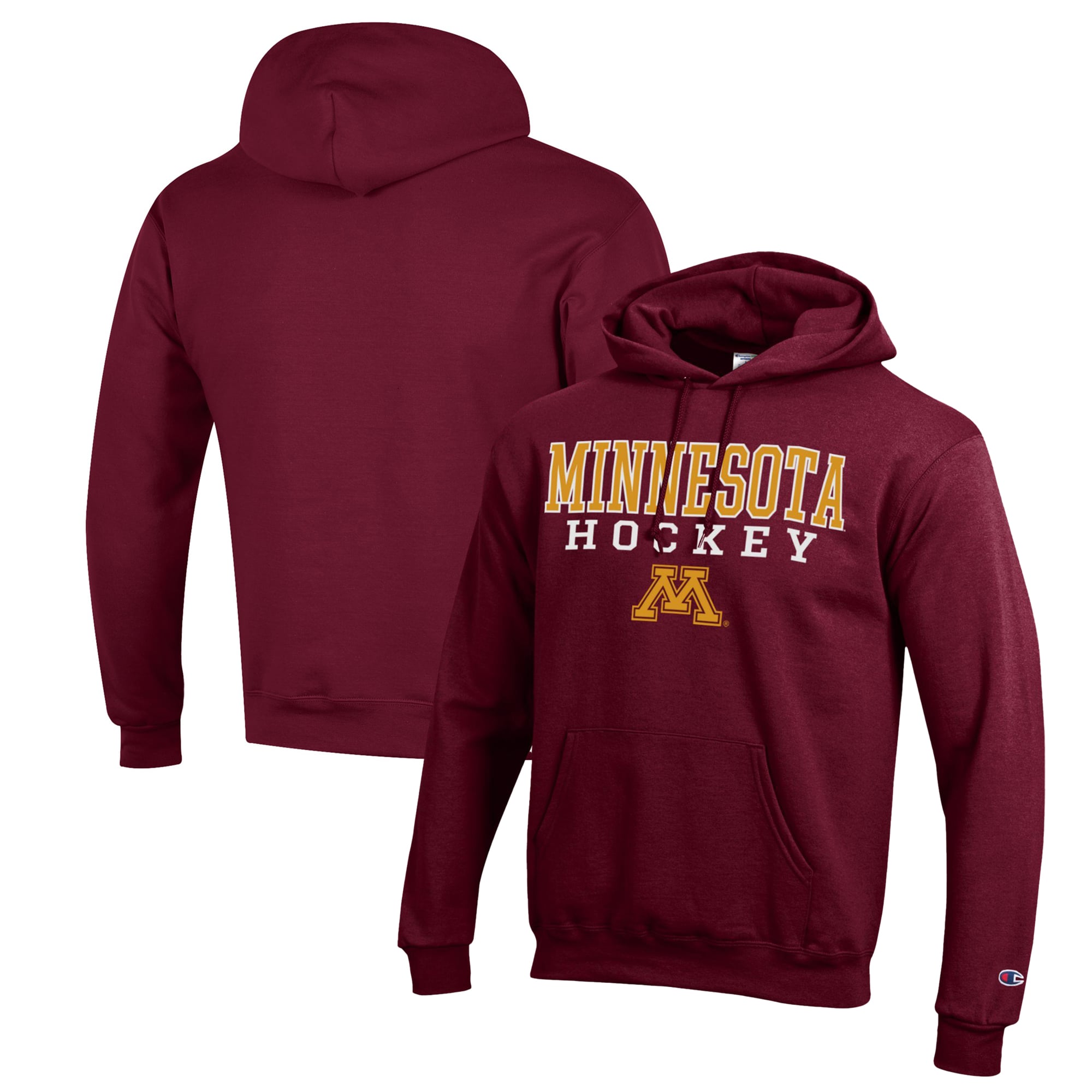 Men's Champion Maroon Minnesota Golden Gophers Stack Logo Hockey Powerblend Pullover Hoodie