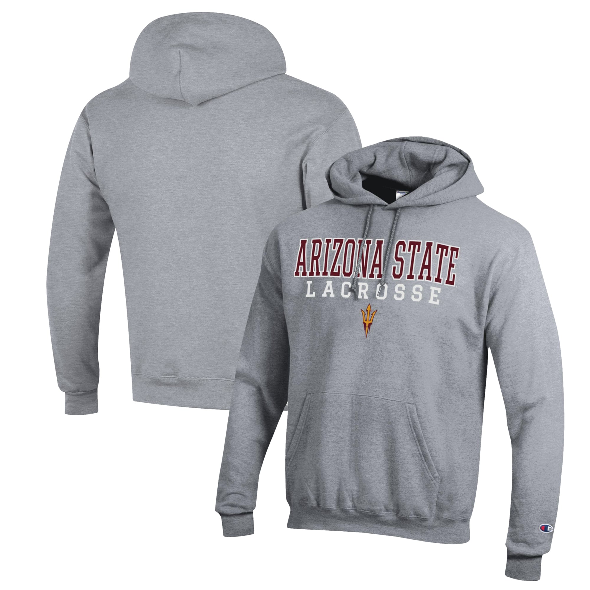 Men's Champion Heather Gray Arizona State Sun Devils Stack Logo Lacrosse Powerblend Pullover Hoodie