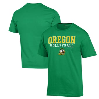 Men's Champion Green Oregon Ducks Stack Logo Volleyball Powerblend T-Shirt