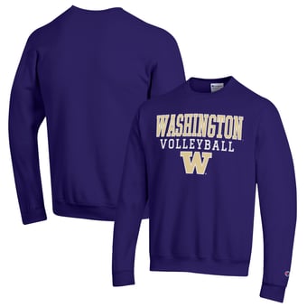Men's Champion Purple Washington Huskies Stack Logo Volleyball Powerblend Pullover Sweatshirt