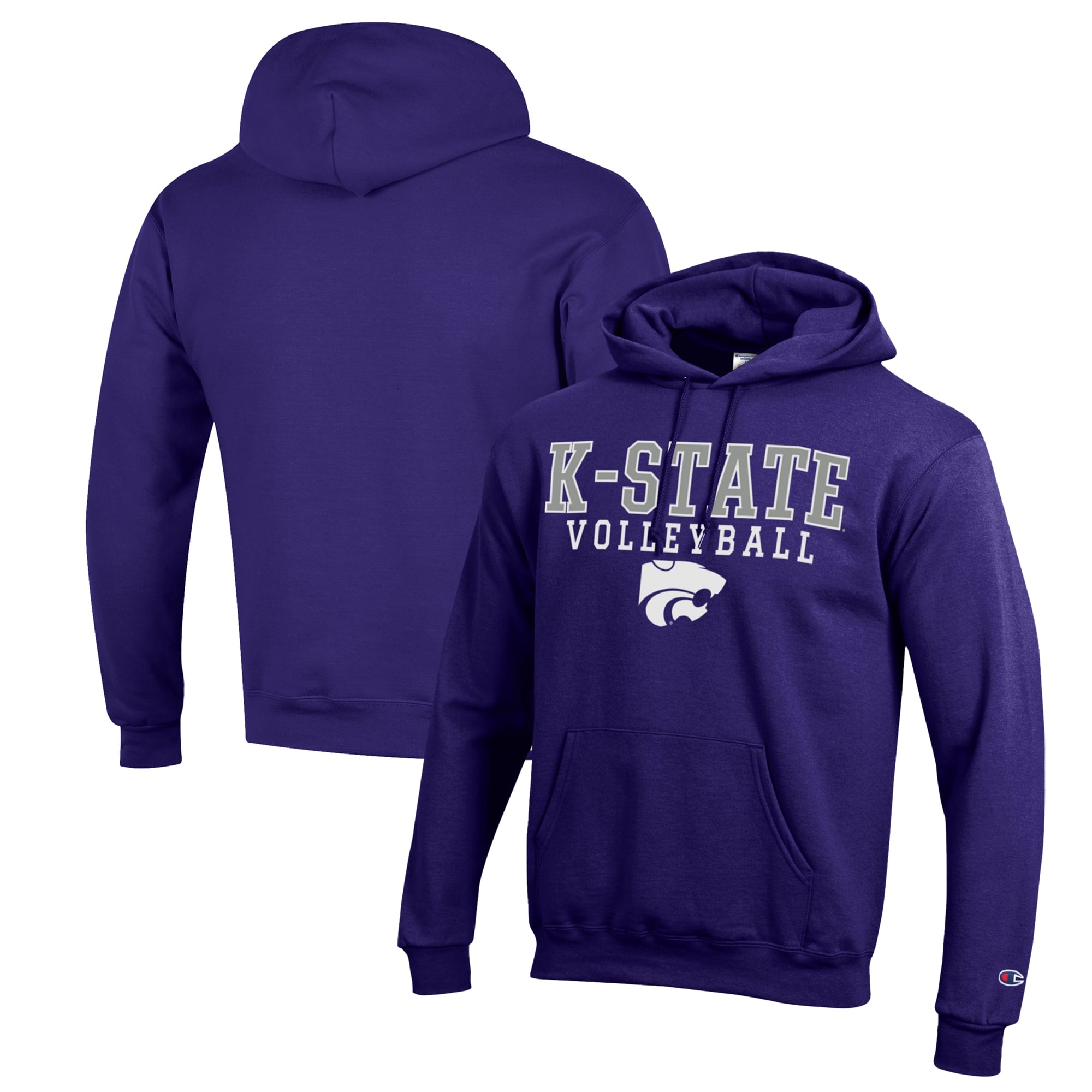 Men's Champion Purple Kansas State Wildcats Stack Logo Volleyball Powerblend Pullover Hoodie
