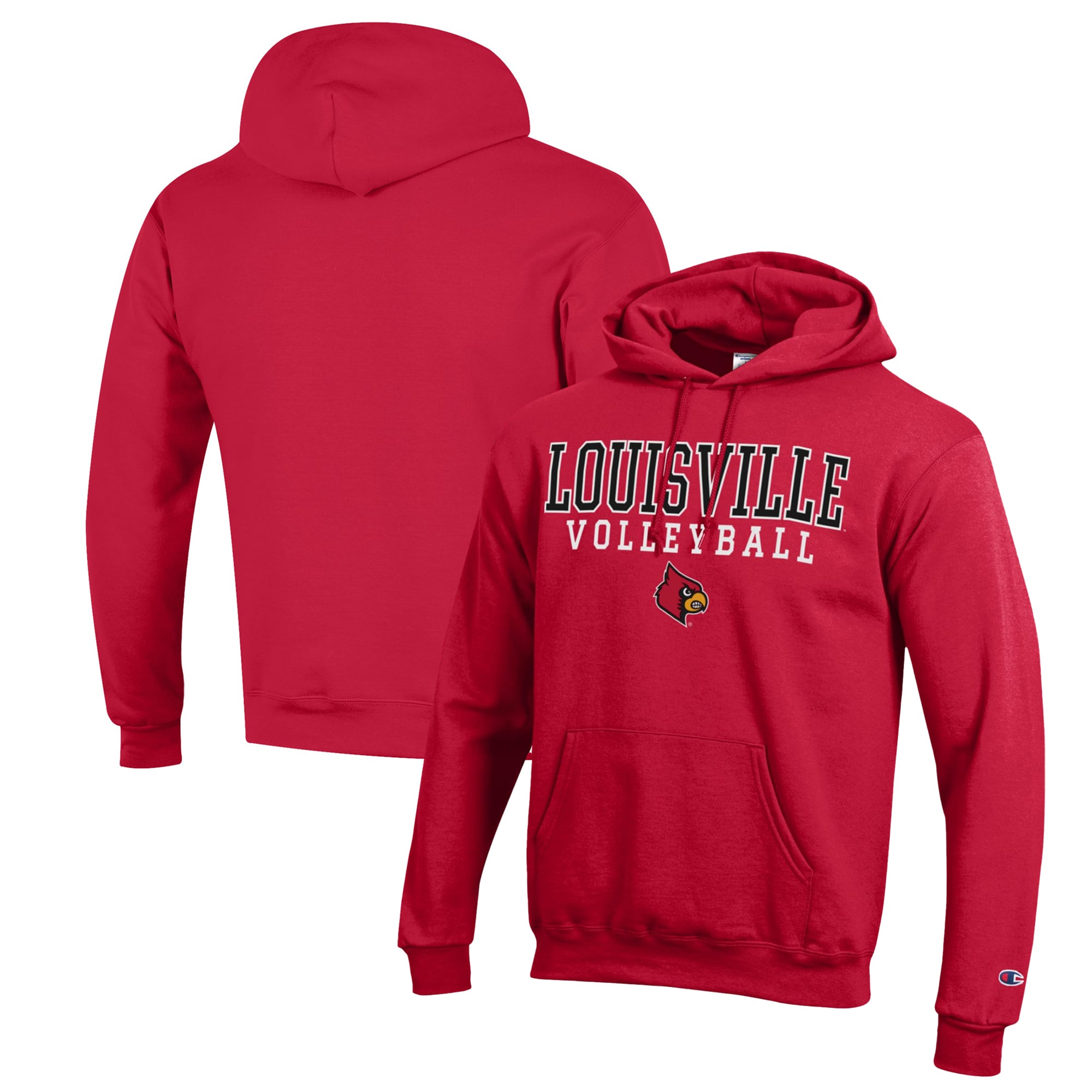 Men's Champion Red Louisville Cardinals Stack Logo Volleyball Powerblend Pullover Hoodie