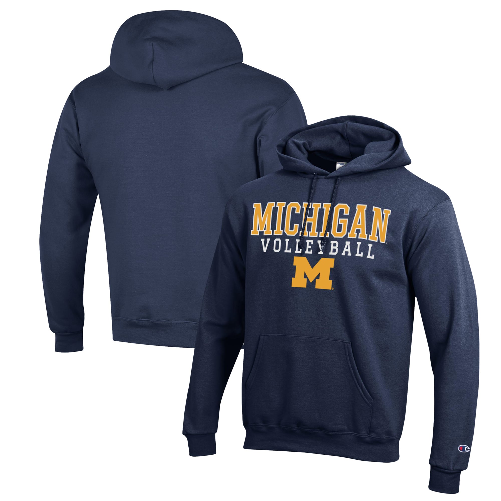 Men's Champion Navy Michigan Wolverines Stack Logo Volleyball Powerblend Pullover Hoodie