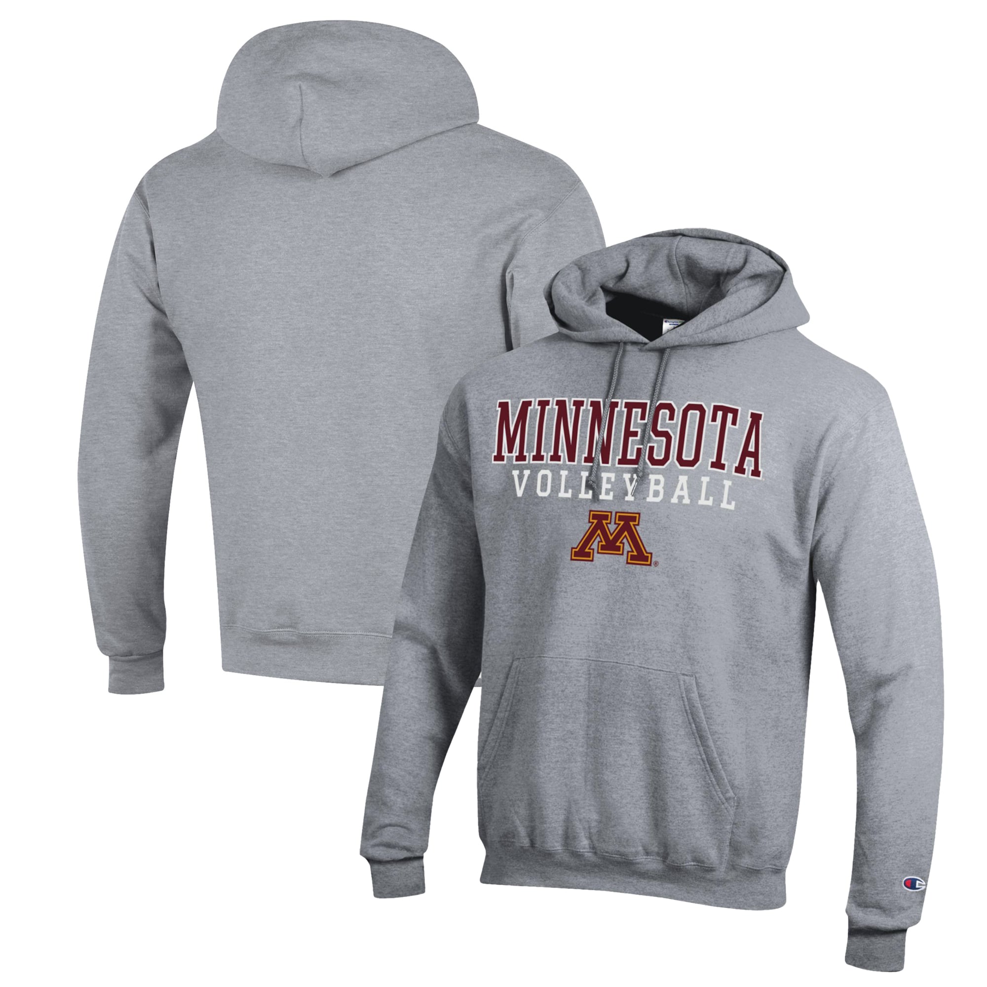 Men's Champion Heather Gray Minnesota Golden Gophers Stack Logo Volleyball Powerblend Pullover Hoodie