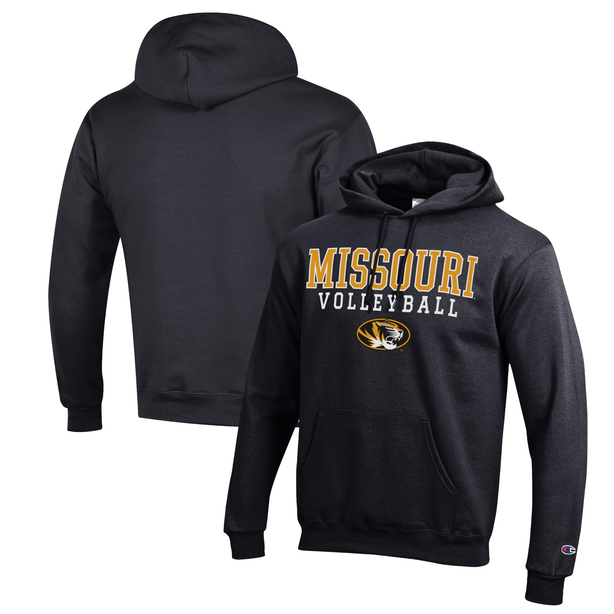 Men's Champion Black Missouri Tigers Stack Logo Volleyball Powerblend Pullover Hoodie