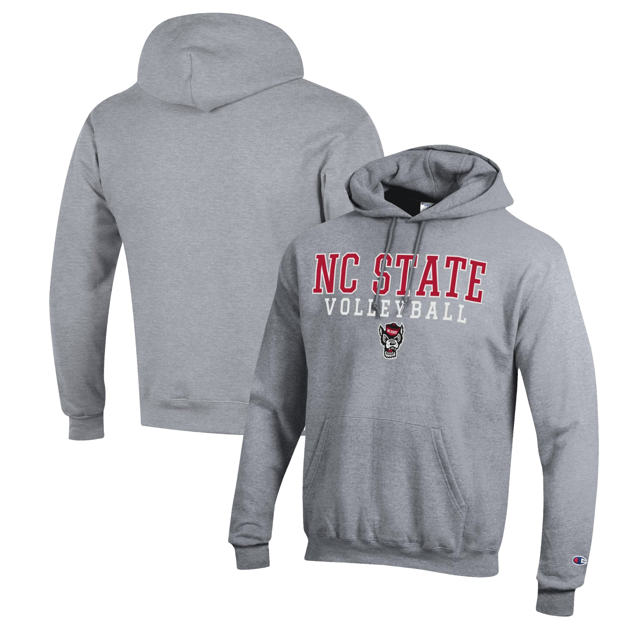 Men's Champion Heather Gray NC State Wolfpack Stack Logo Volleyball Powerblend Pullover Hoodie