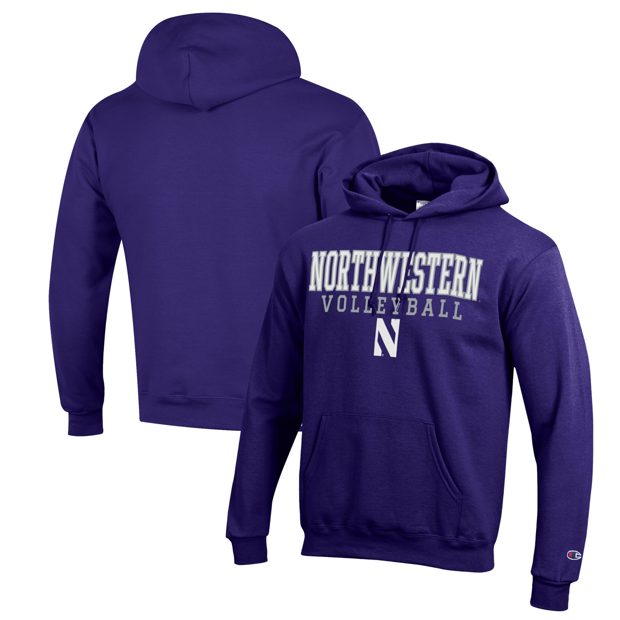 Men's Champion Purple Northwestern Wildcats Stack Logo Volleyball Powerblend Pullover Hoodie