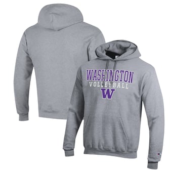 Men's Champion Heather Gray Washington Huskies Stack Logo Volleyball Powerblend Pullover Hoodie