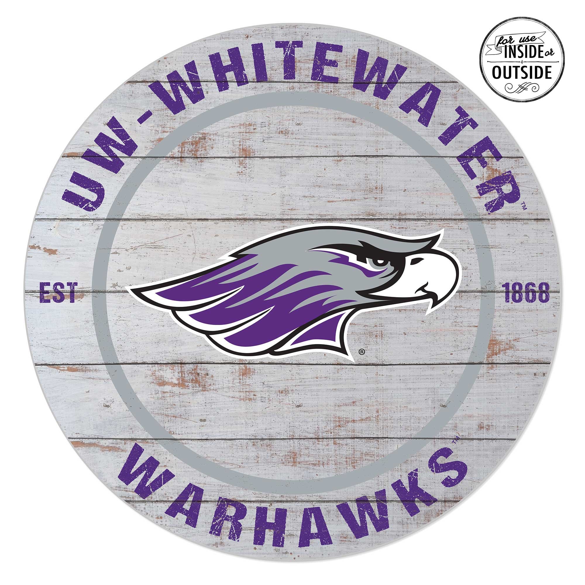 Wisconsin-Whitewater Warhawks 20'' x 20'' Indoor/Outdoor Weathered Circle Sign
