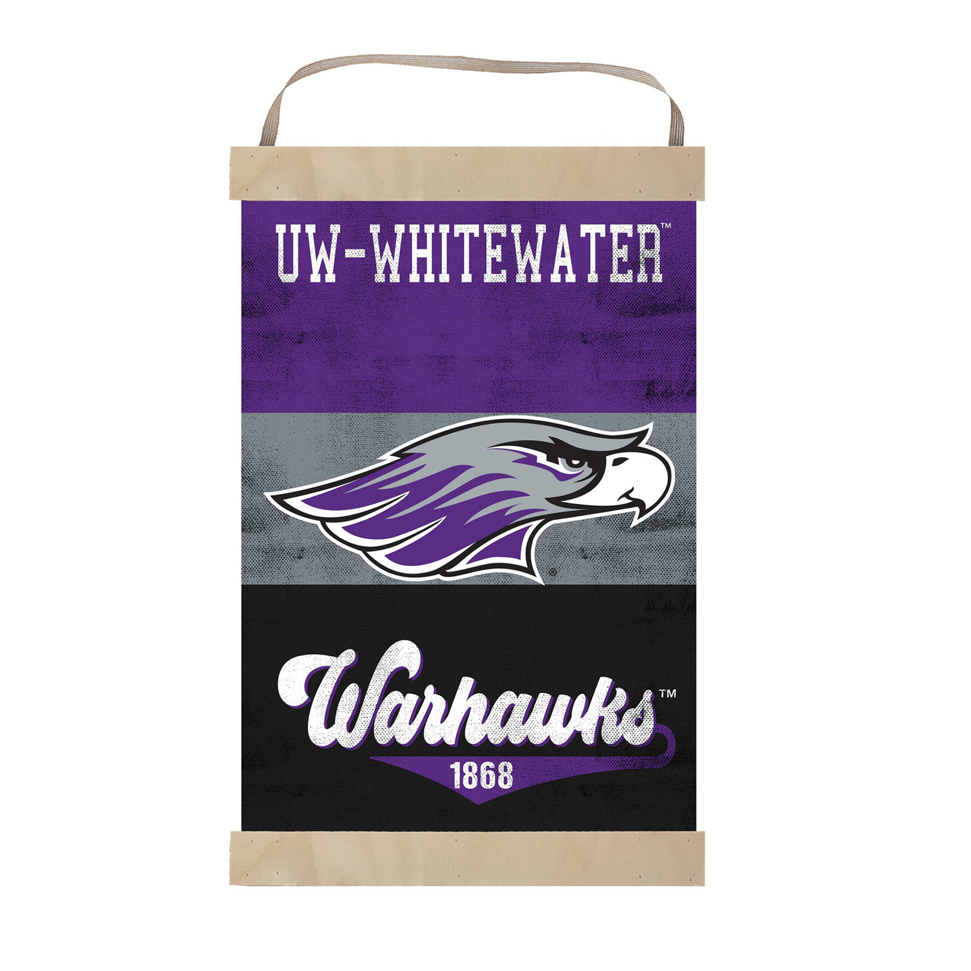 Wisconsin-Whitewater Warhawks 12'' x 20'' Retro Logo Banner Sign