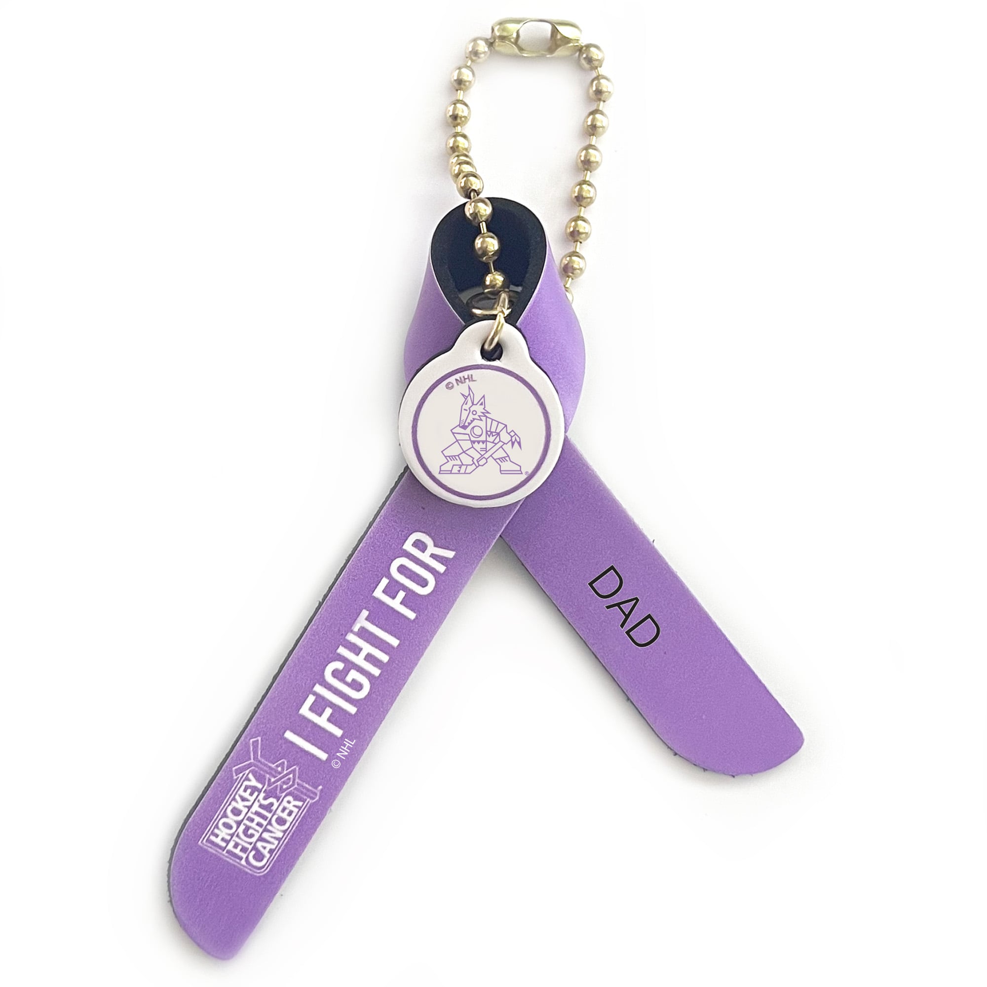 Purple Arizona Coyotes Hockey Fights Cancer Personalized Ribbon Keychain