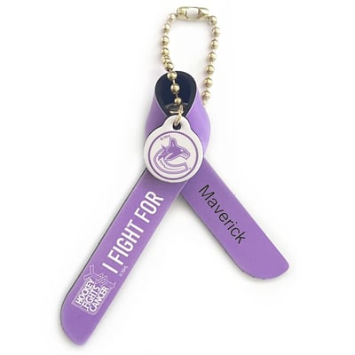Purple Vancouver Canucks Hockey Fights Cancer Personalized Ribbon Keychain