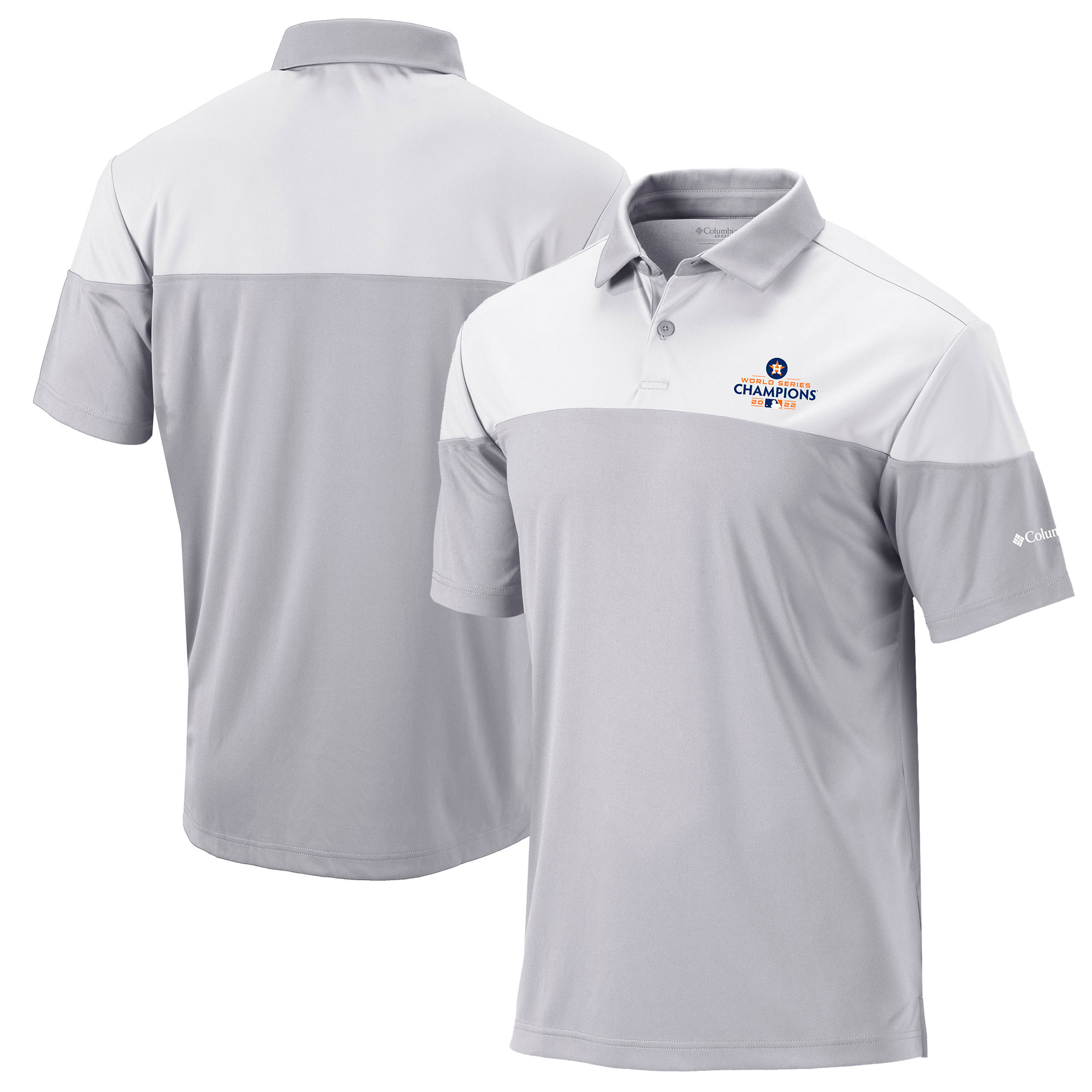 Men's Columbia Steel Houston Astros 2022 World Series Champions Best Ball Omni-Wick Polo