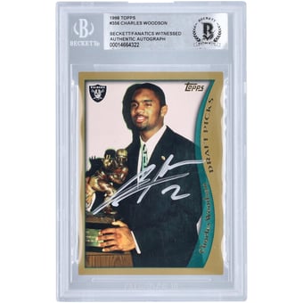 Charles Woodson Oakland Raiders Autographed 1998 Topps #356 Beckett Fanatics Witnessed Authenticated Rookie Card
