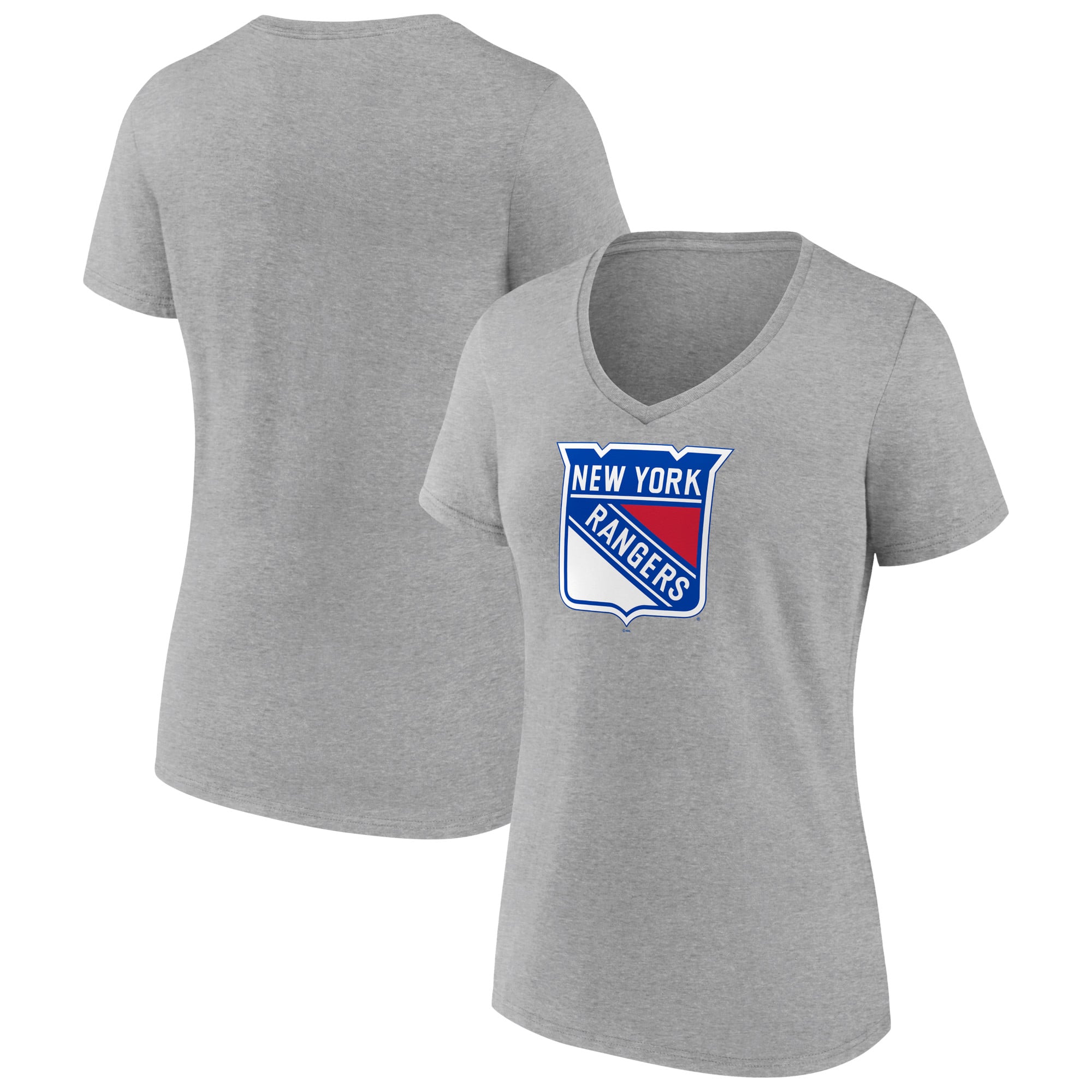 Women's Heather Gray New York Rangers Primary Logo Team V-Neck T-Shirt